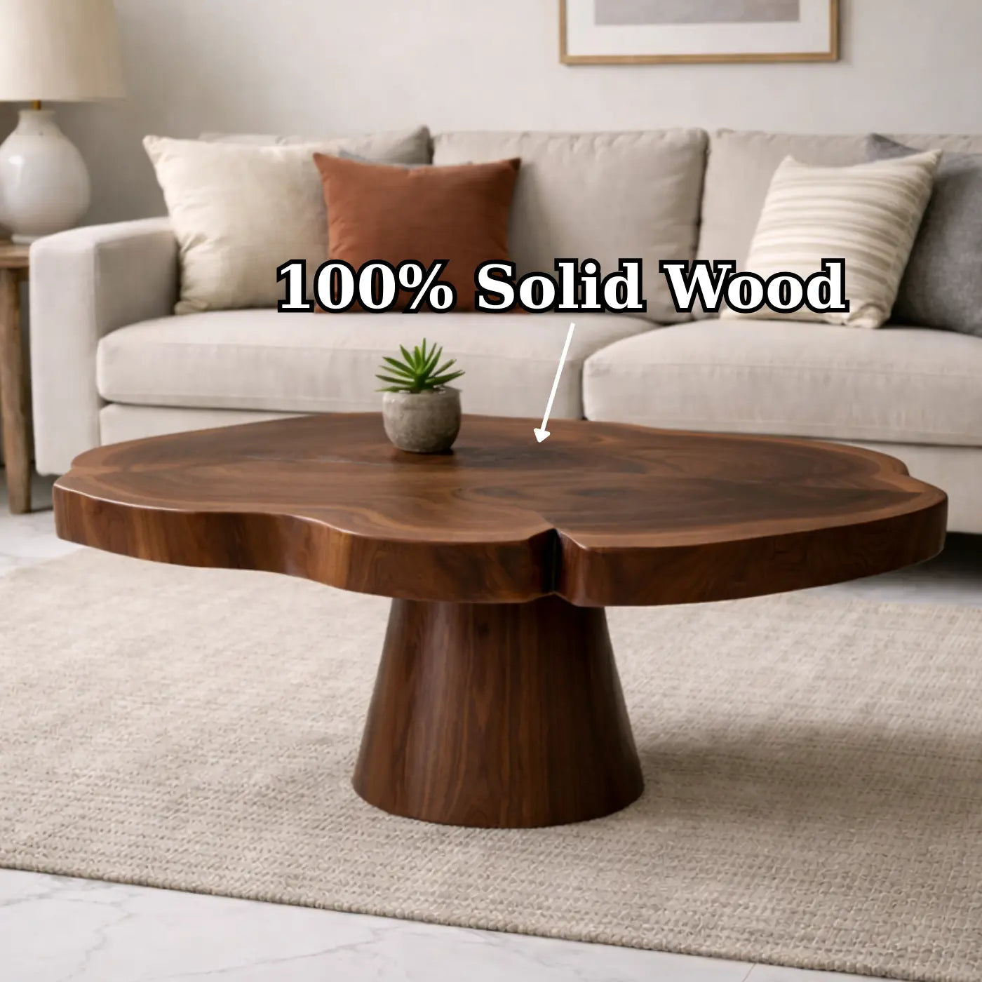 Solid Wood Coffee Table with Organic Edge Top Modern Sculptural Living Room Table Kitchnce