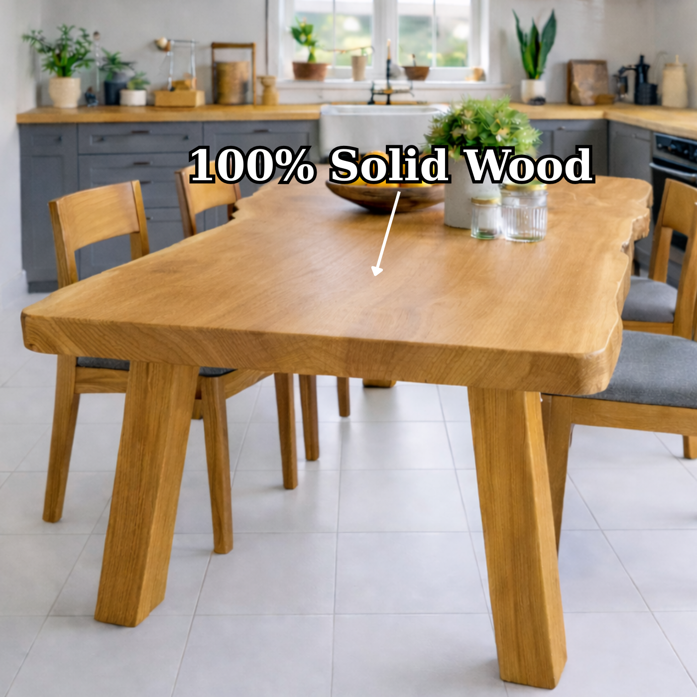 Handcrafted Solid Wood Dining Table with Natural Wood Top Rustic Kitchen Table