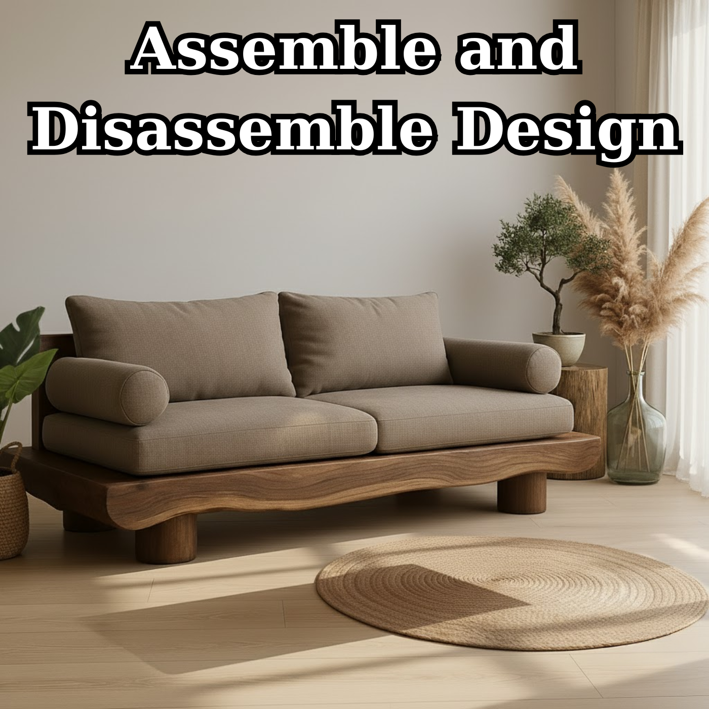 Handcrafted Solid Wood Sofa – Rustic Live Edge Wooden Couch with Modern Minimal Design Kitchnce