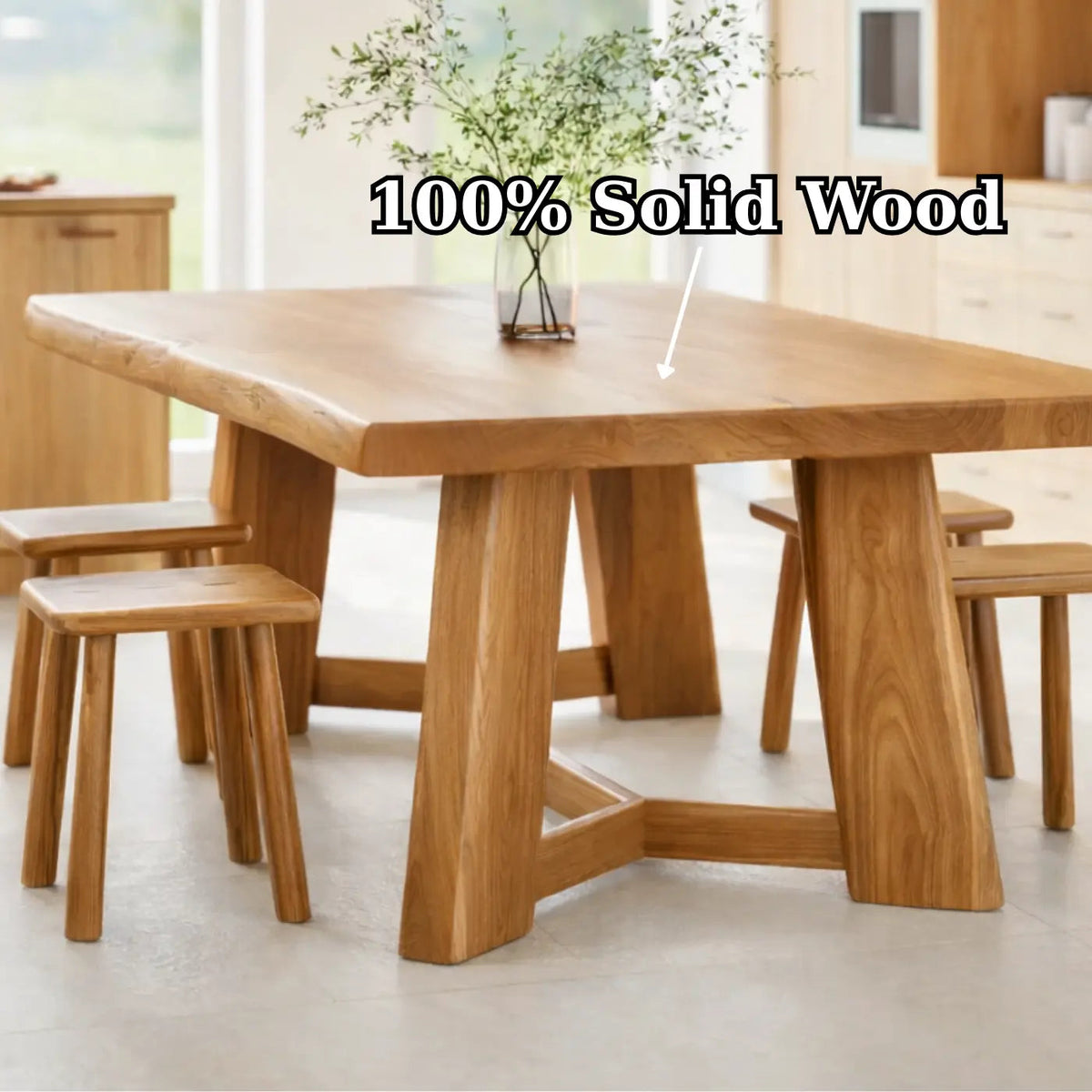Organic Solid Wood Dining Table with Sculptural Base Modern Kitchen Table Kitchnce