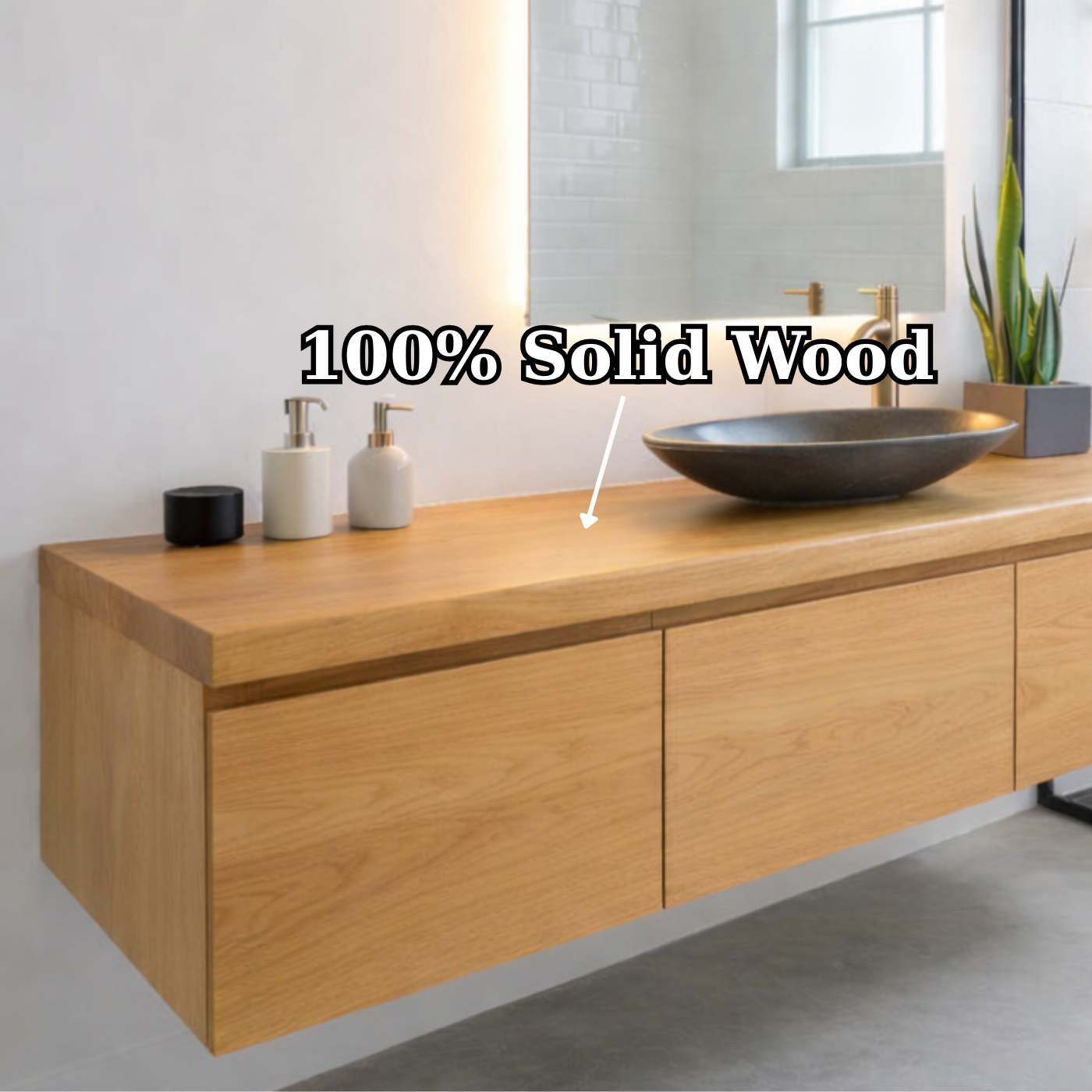 Floating Oak Bathroom Vanity, Wall Mounted Wood Vanity Cabinet Kitchnce
