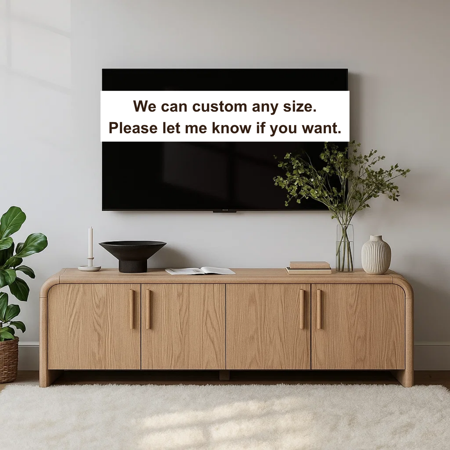 Handcrafted Solid Wood TV Stand – Modern Minimalist Media Console with Rounded Corners Design