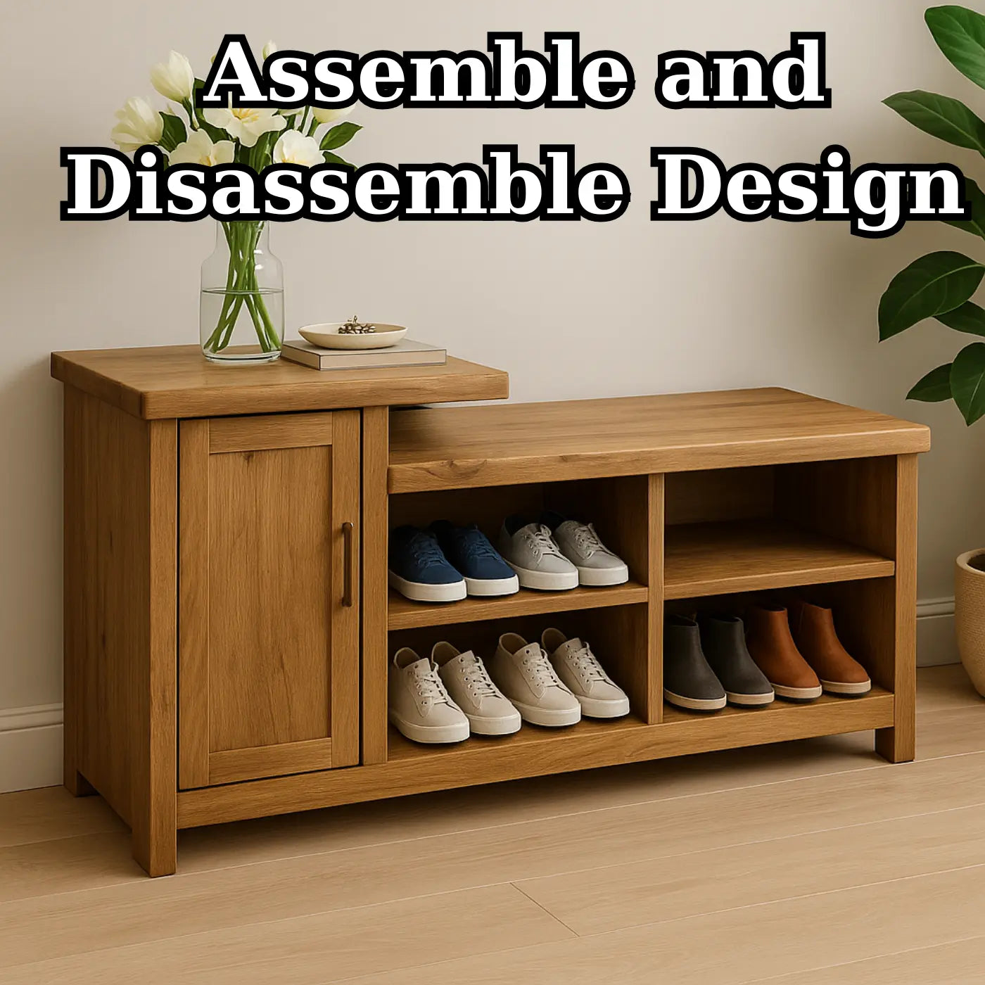 Handcrafted Solid Wood Bench – Entryway Storage, Cabinet & Shoe Cubbies Kitchnce