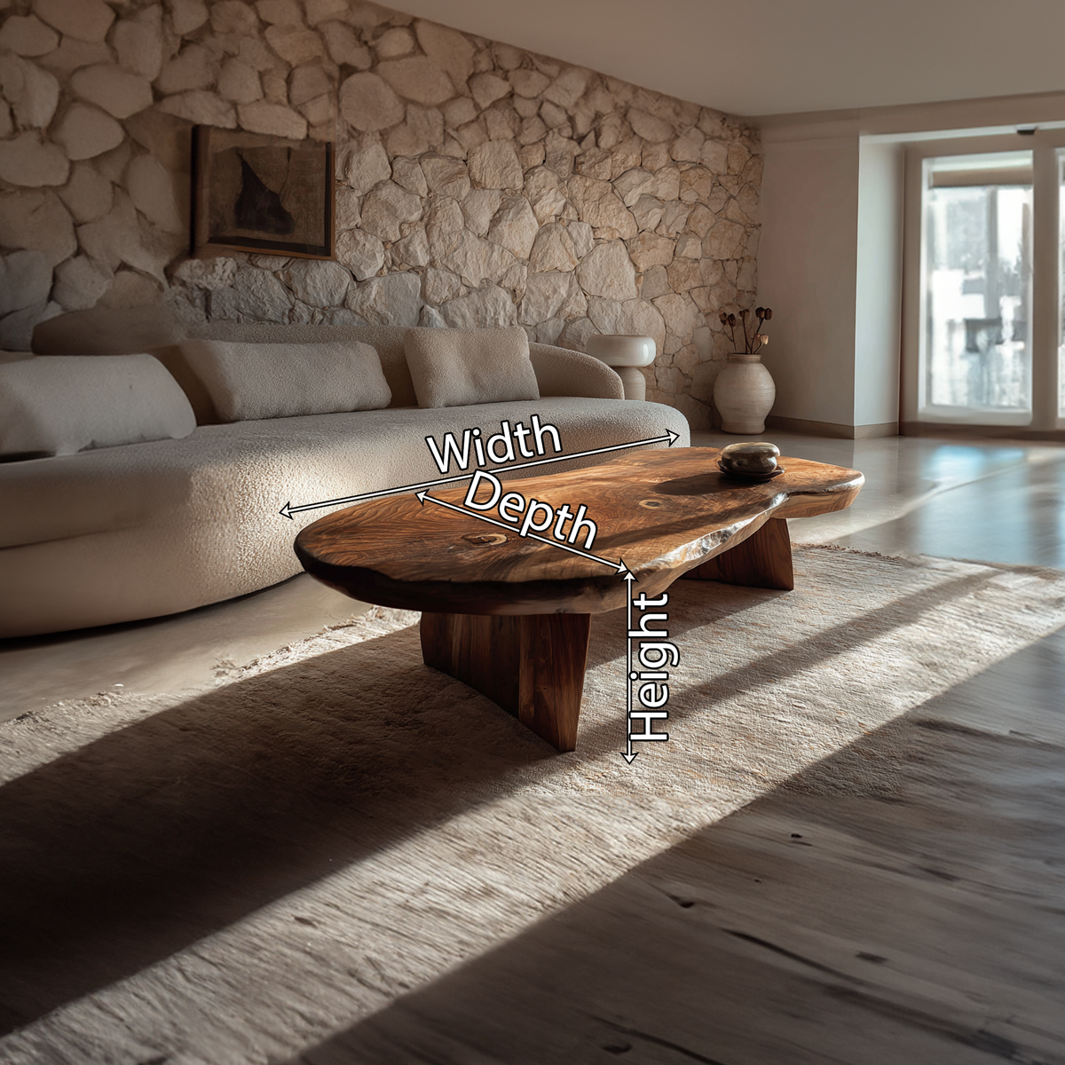 Live Edge Coffee Table with Organic Slab Top and Sculptural Base