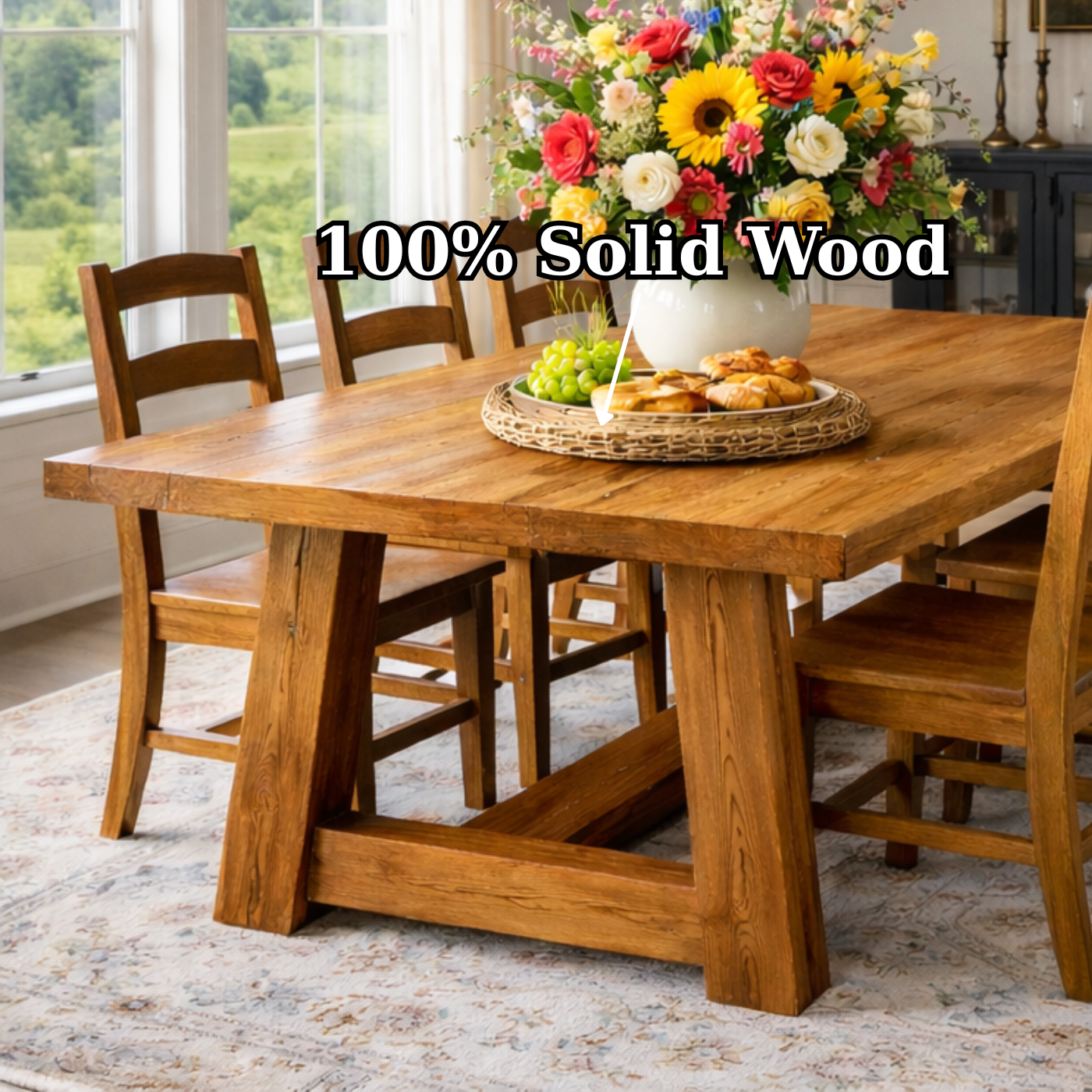 Solid Wood Farmhouse Dining Table with A-Frame Trestle Base