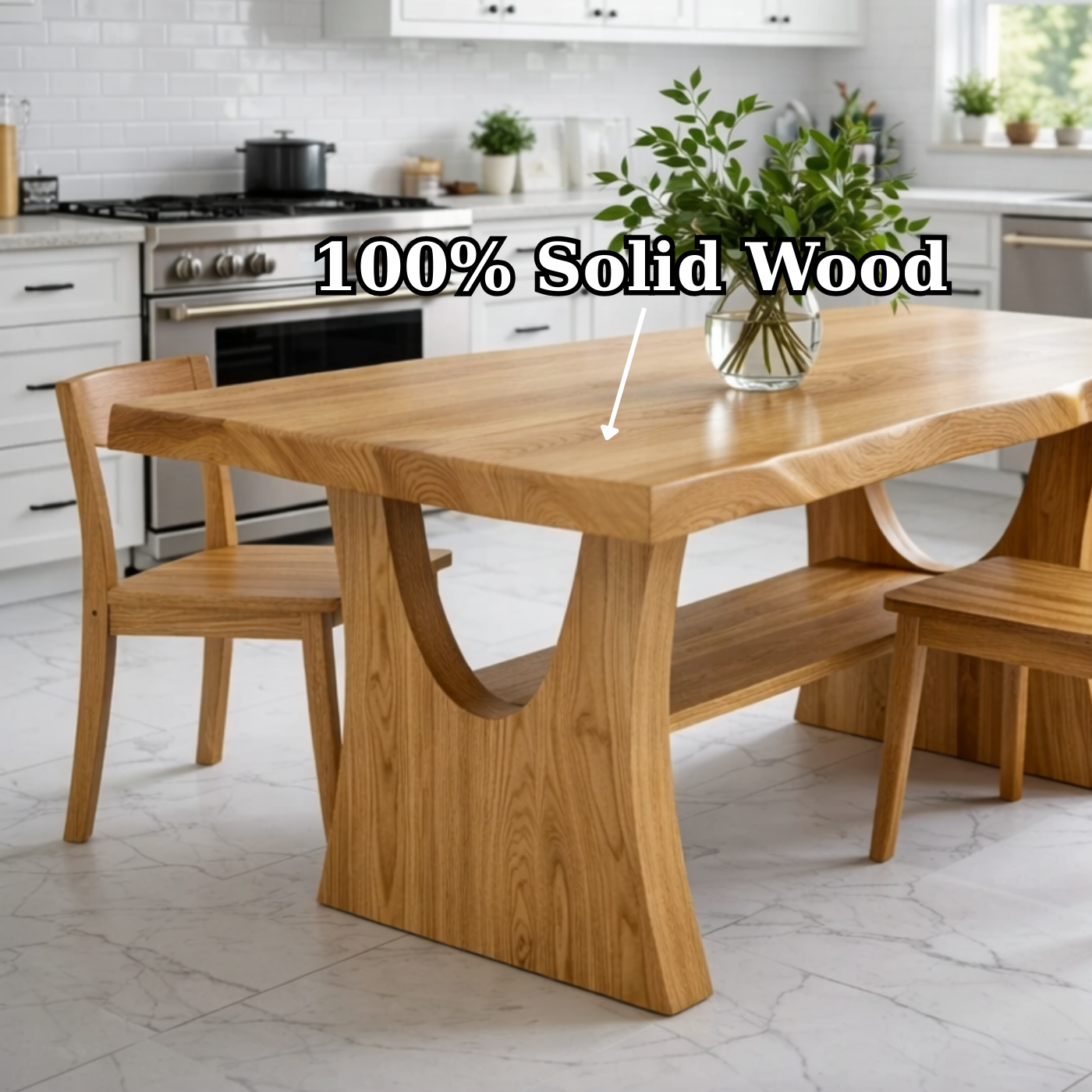 Solid Wood Dining Table with Sculptural Curved Base – Modern Oak Kitchen Table