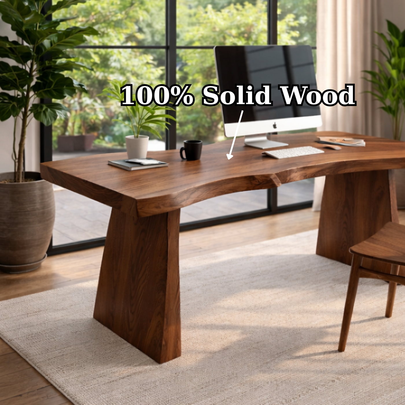 Solid Wood Live Edge Executive Desk for Modern Office with Natural Wood Slab