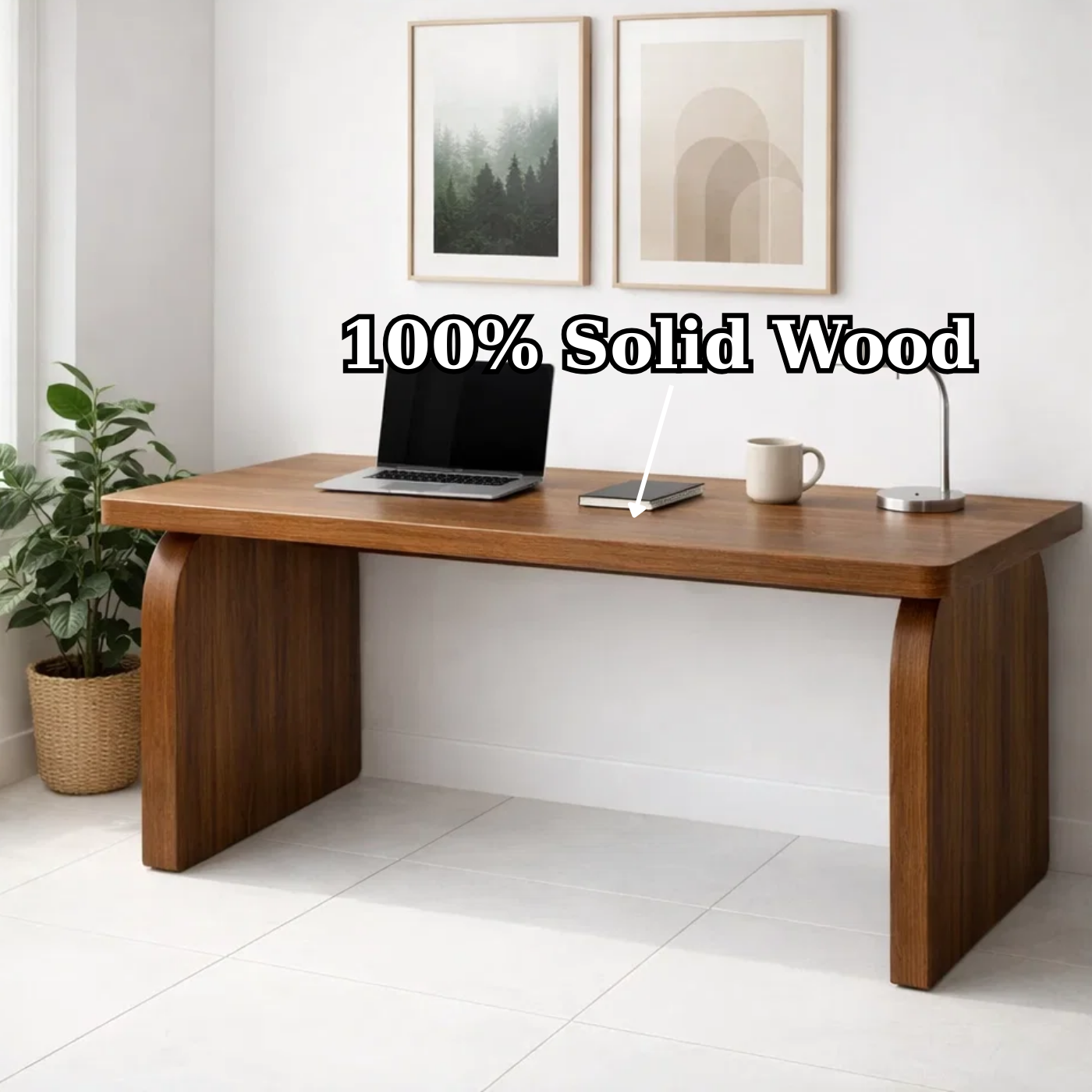 Minimalist Solid Wood Desk with Elegant Curved Leg Design