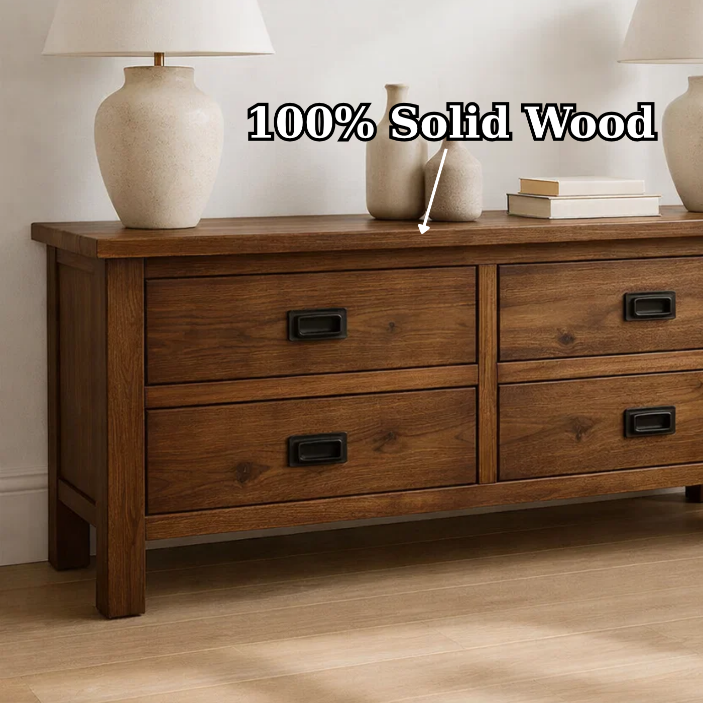 Solid Wood Console Table for Living Room with 4 Drawers and Simple Design