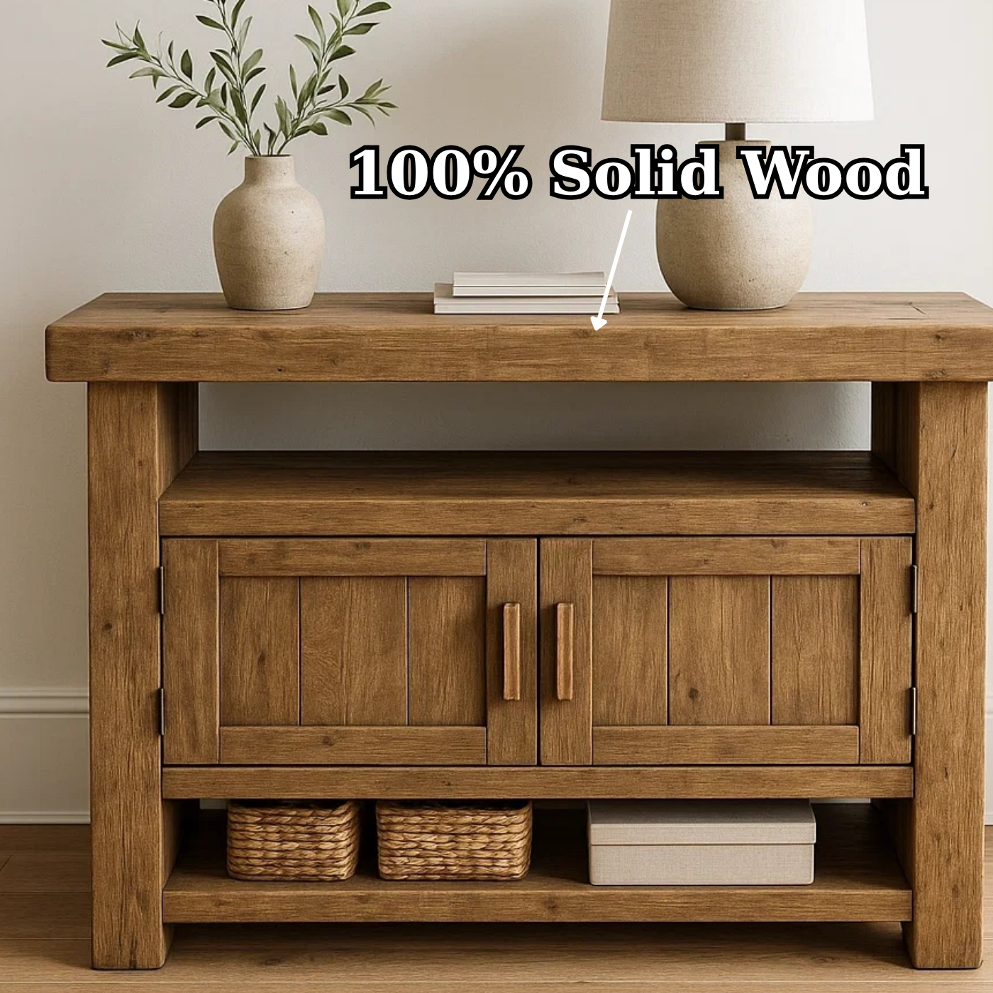 Solid Wood Console Table with Storage and Open Shelf
