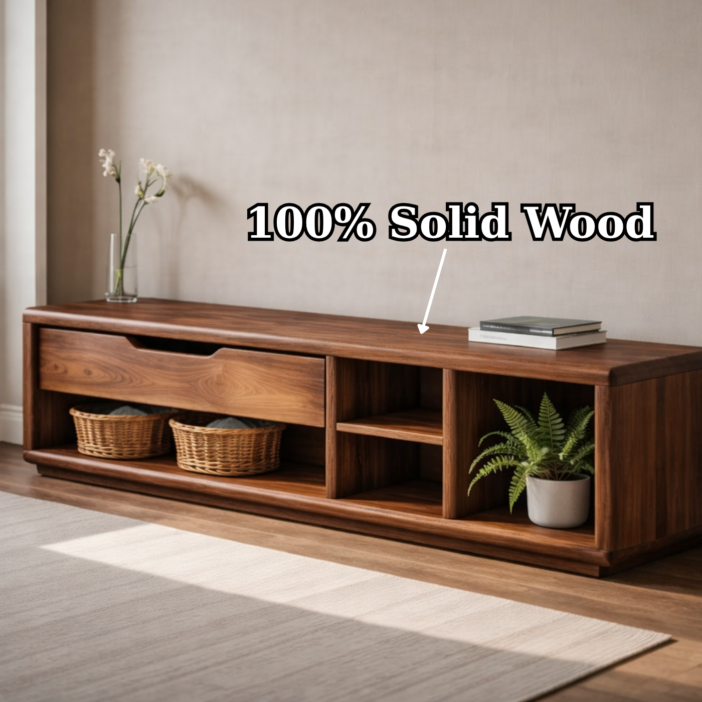 Solid Wood Entryway Storage Bench with Drawer & Open Shelves – Modern Shoe Storage Bench