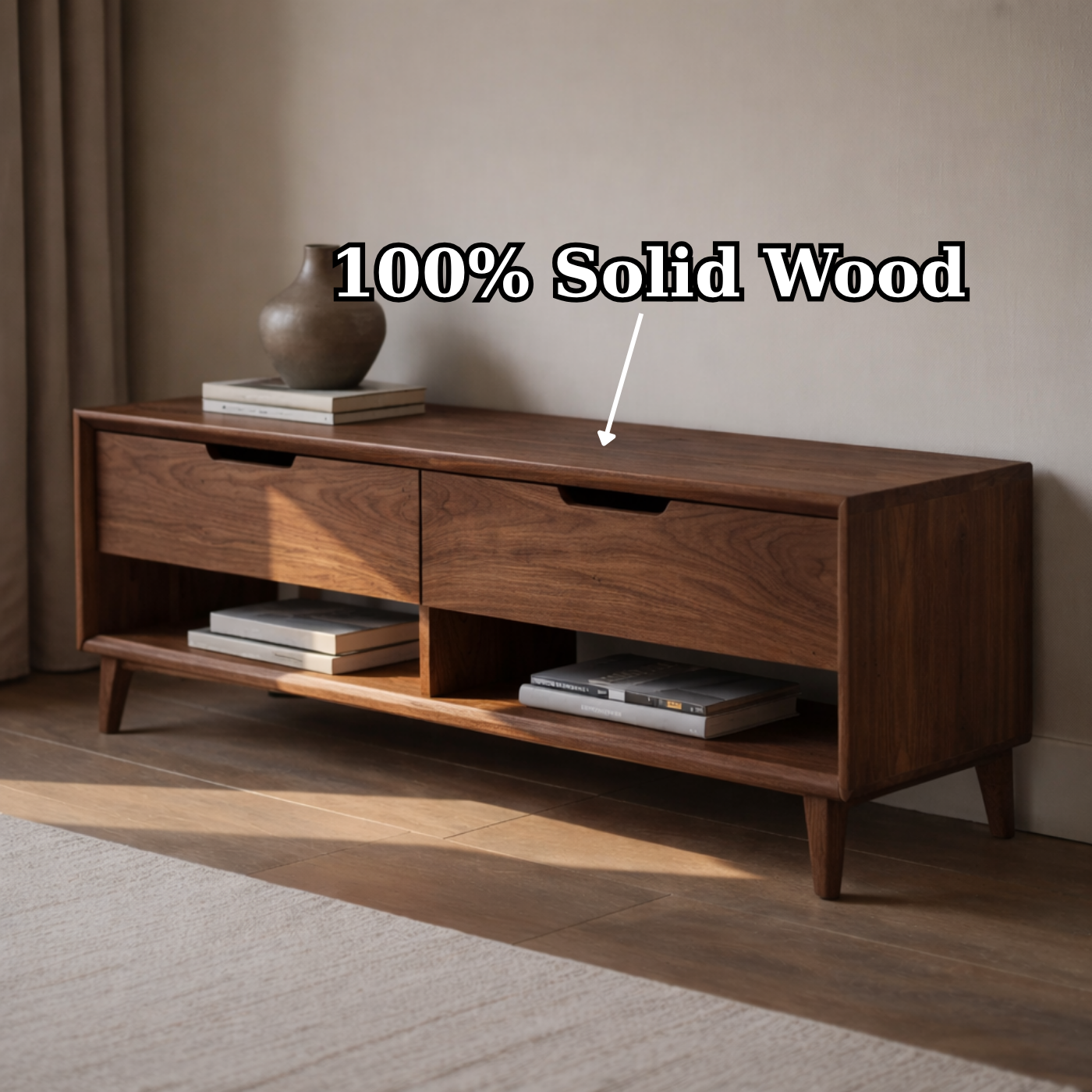 Solid Wood Entryway Bench with 2 Drawers & Open Shelf – Modern Storage Bench