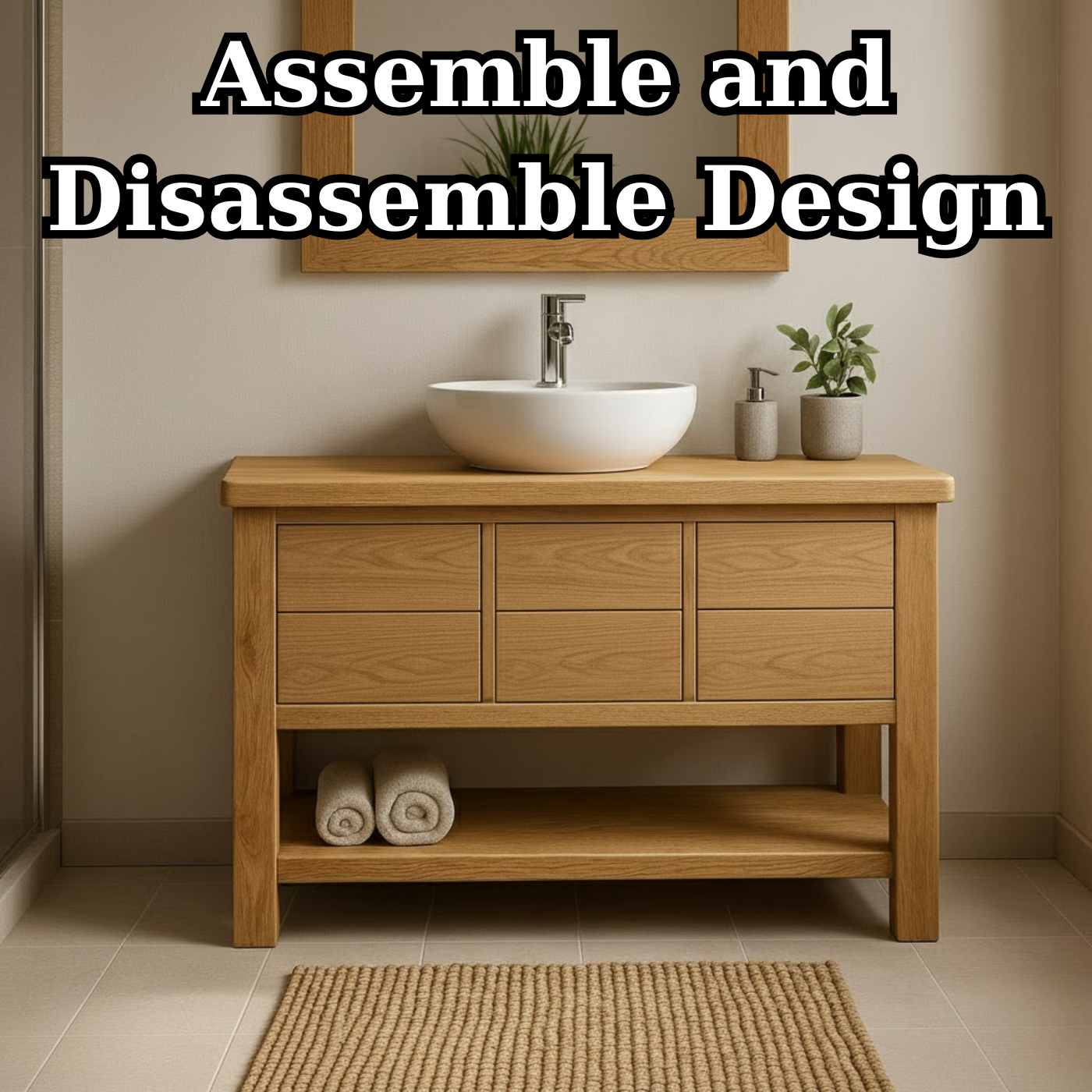 Handcrafted Solid Wood Bathroom Vanity with Oak Finish and Open Shelf Kitchnce