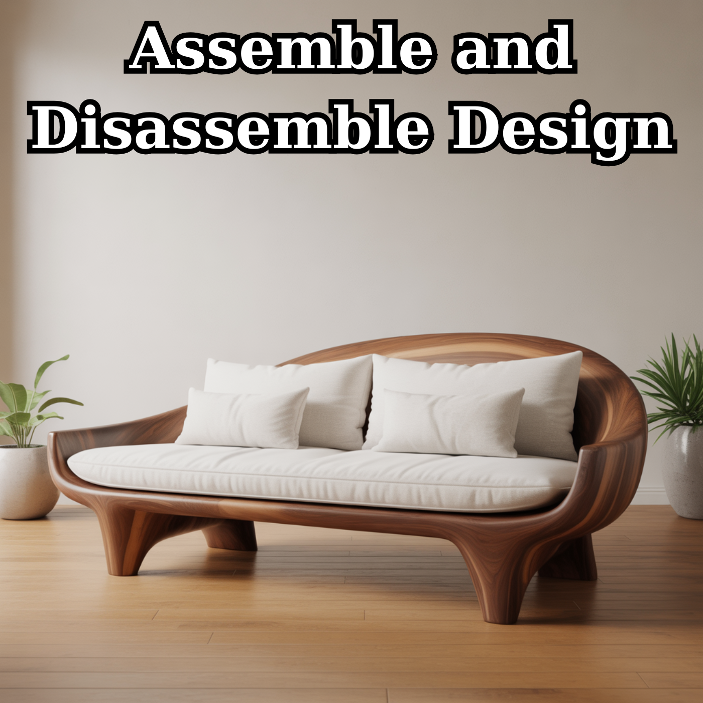 Handcrafted Solid Wood Sofa – Modern Organic Wood Couch with Smooth Curves and Linen Cushions Kitchnce