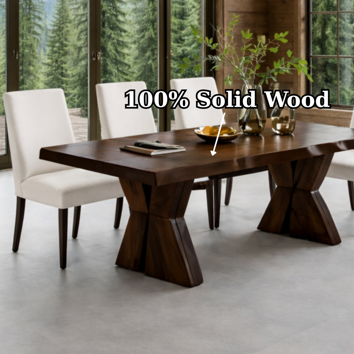 Solid Wood Dining Table with Sculptural Pedestal Base – Rustic Modern Dining Table