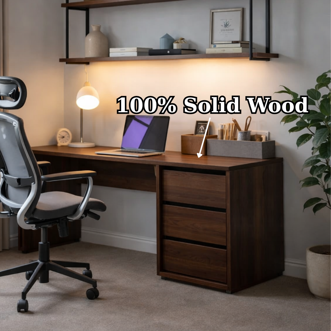 Solid Wood Office Desk with Drawer Storage – Modern Rustic Home Office Desk