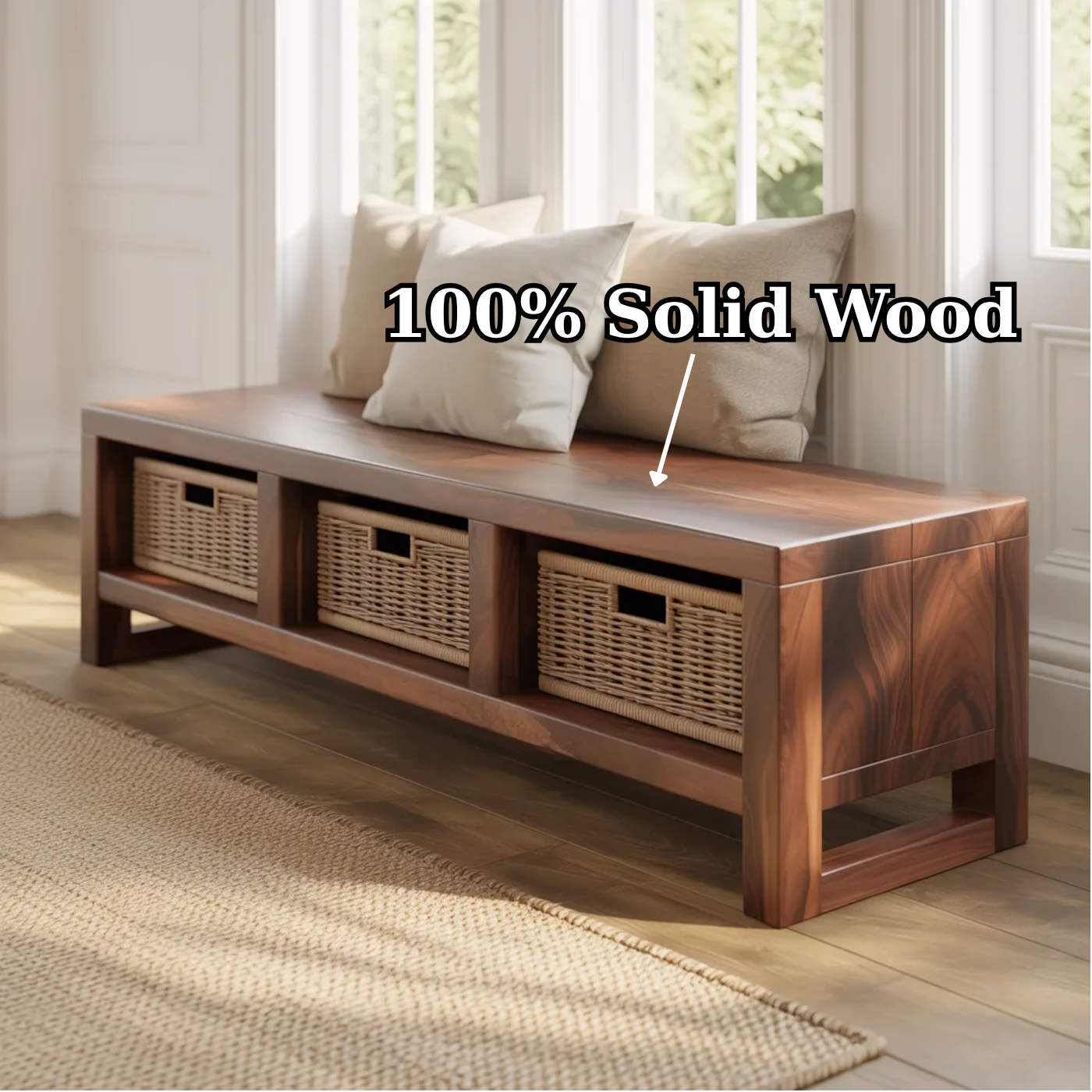 Solid Wood Entryway Bench with Open Storage – Rustic Shoe Storage Bench
