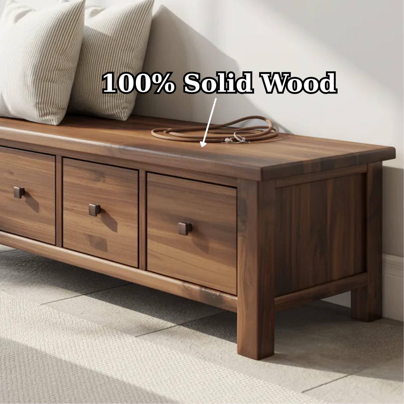 Solid Wood Storage Bench with Drawers – Rustic Entryway Shoe Storage Bench