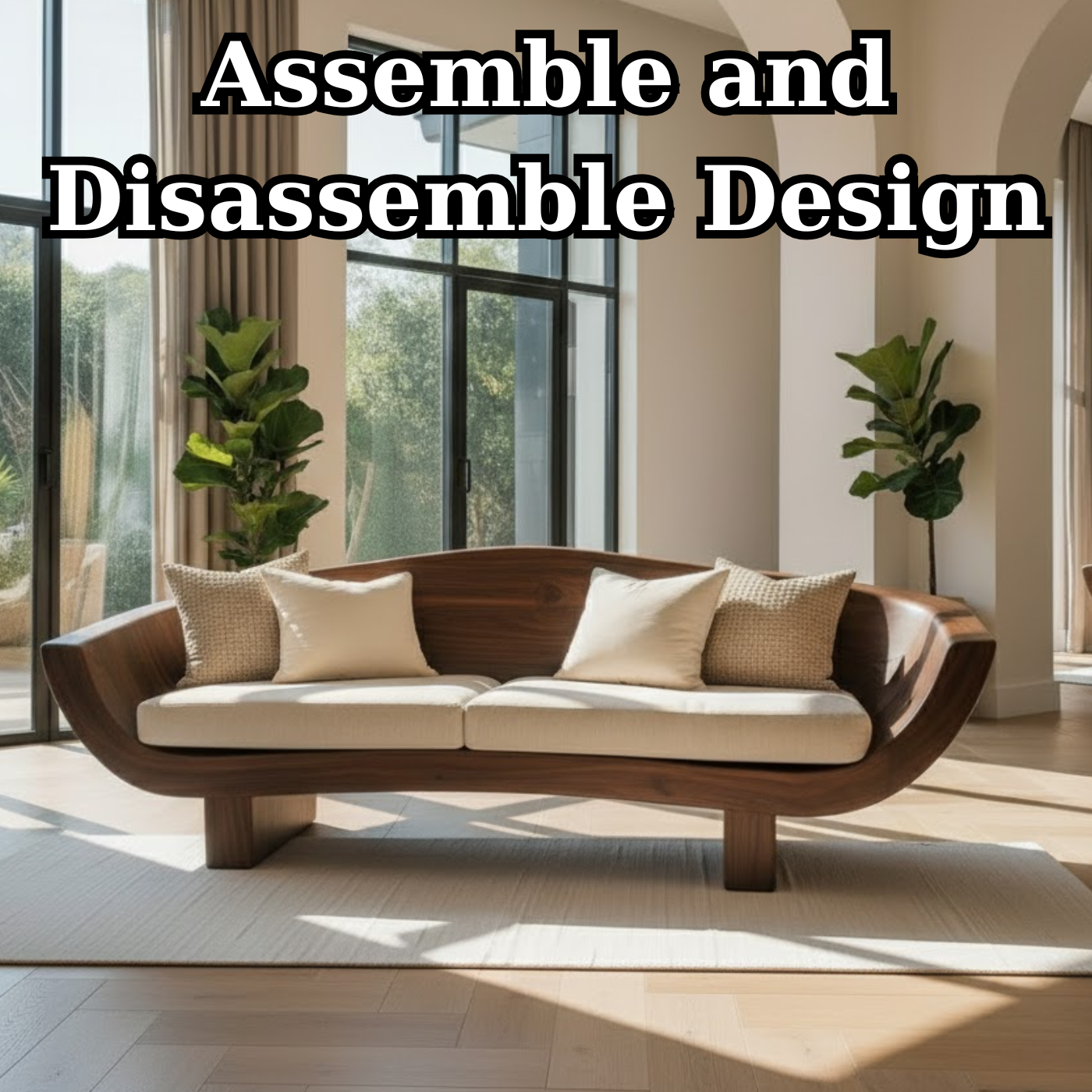 Handcrafted Solid Walnut Sofa – Modern Sculptural Wood Couch with Curved Organic Design Kitchnce