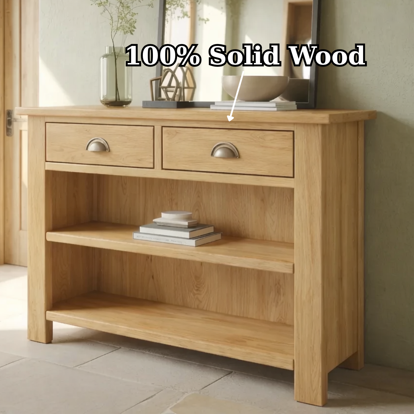 Solid Wood Console Table with Drawers and Shelves – Entryway Storage Console