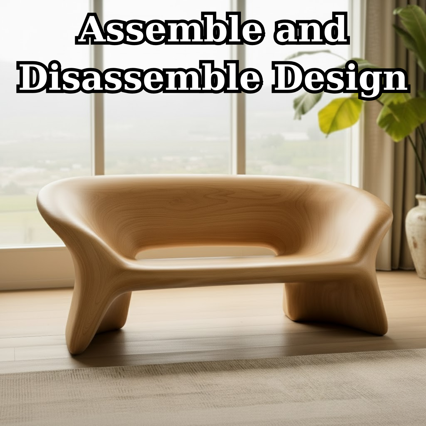 Handcrafted Solid Wood Sofa – Sculptural Organic Bench-Style Couch with Smooth Minimalist Design Kitchnce