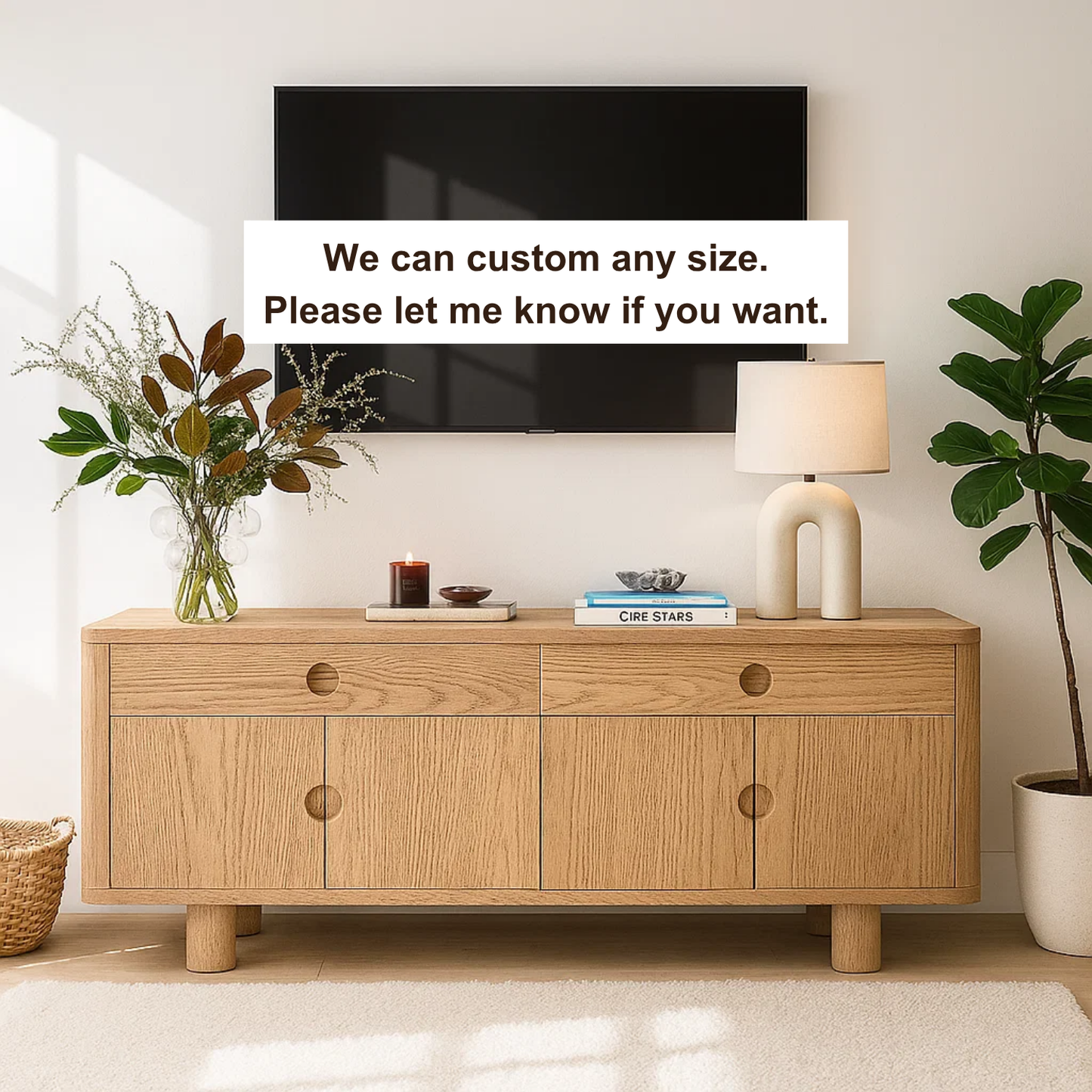 Handcrafted Solid Wood TV Stand – Japandi Style Media Console with Round Handle Design (Copy)
