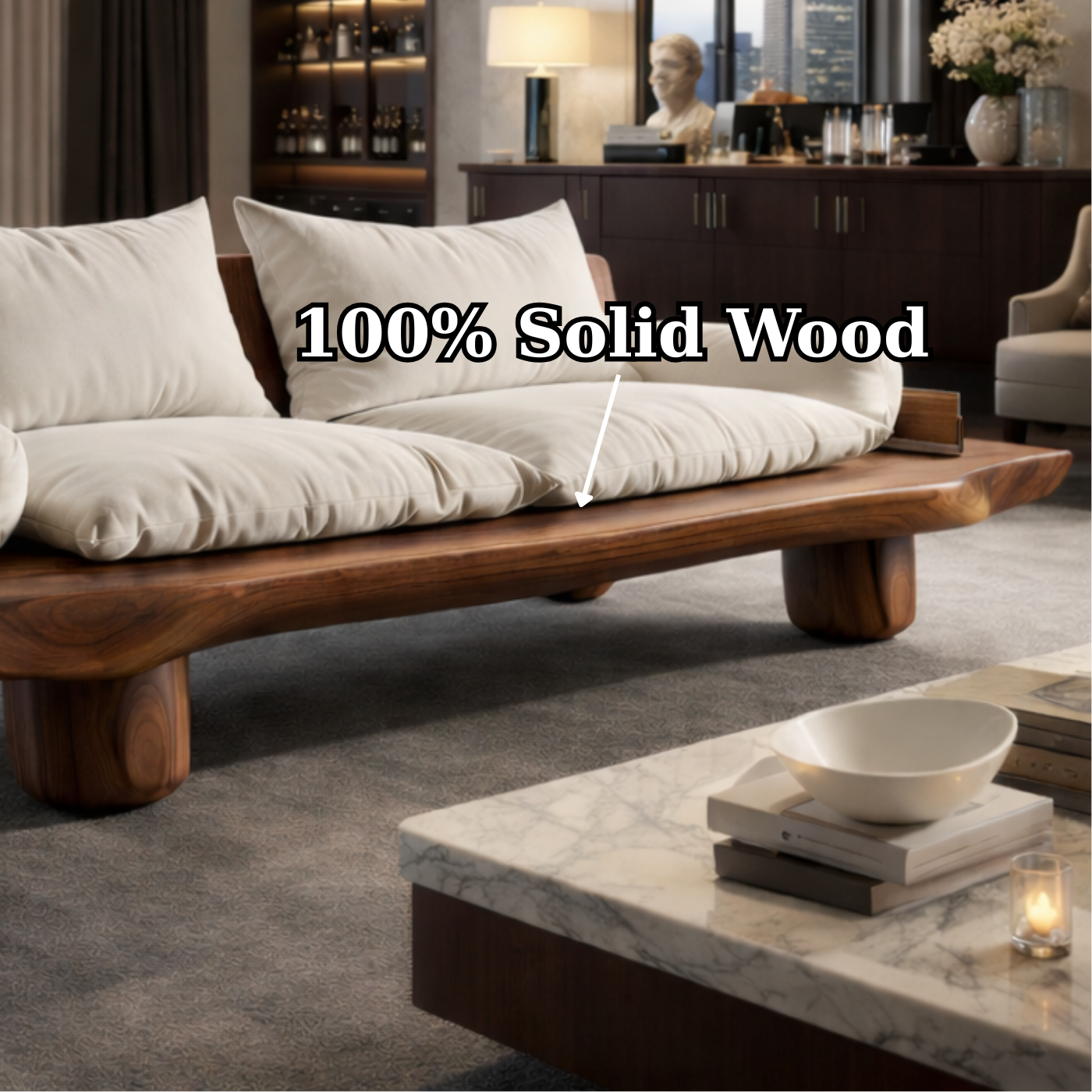 Solid Wood Platform Sofa Organic Modern Design