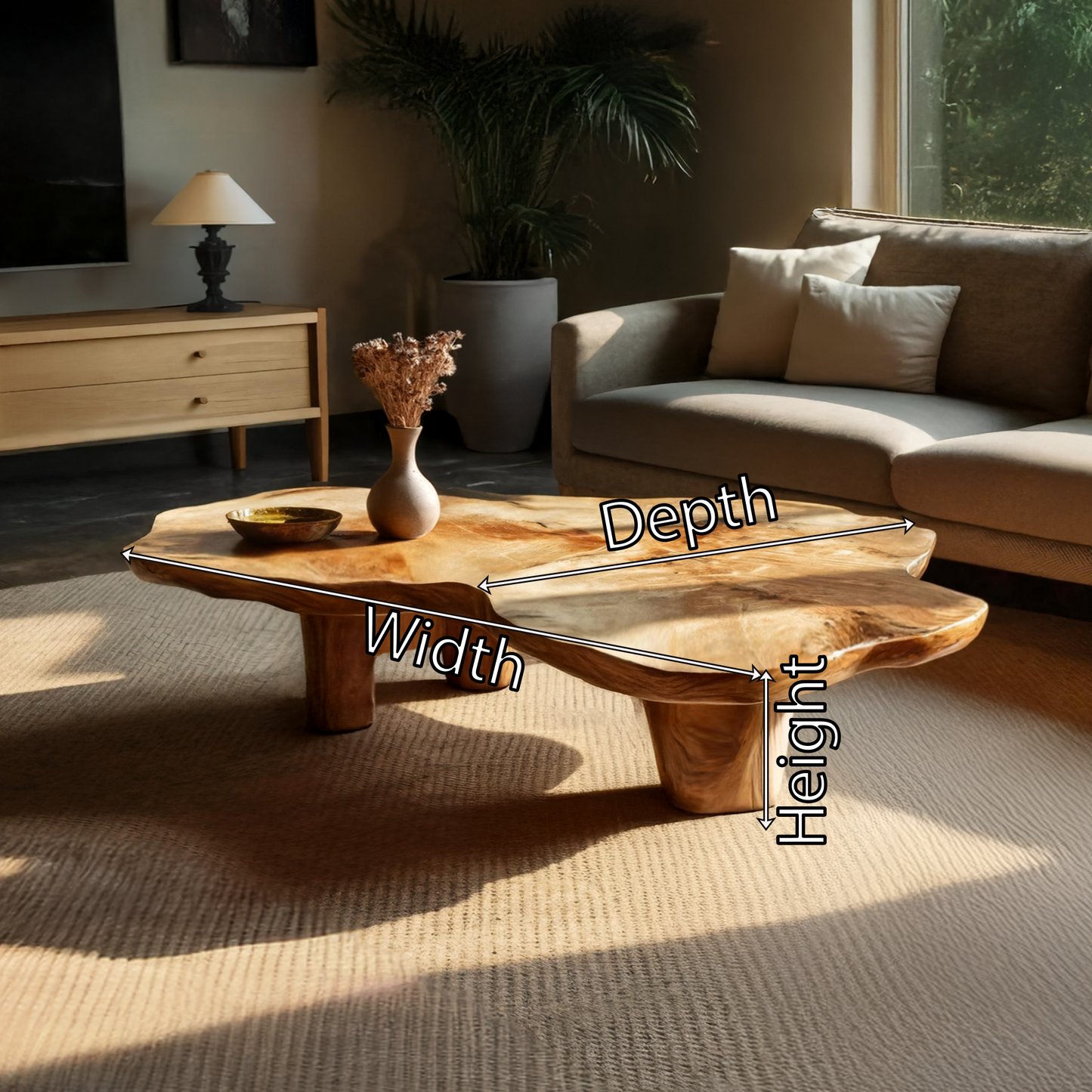 Freeform Live Edge Coffee Table with Sculptural Block Legs