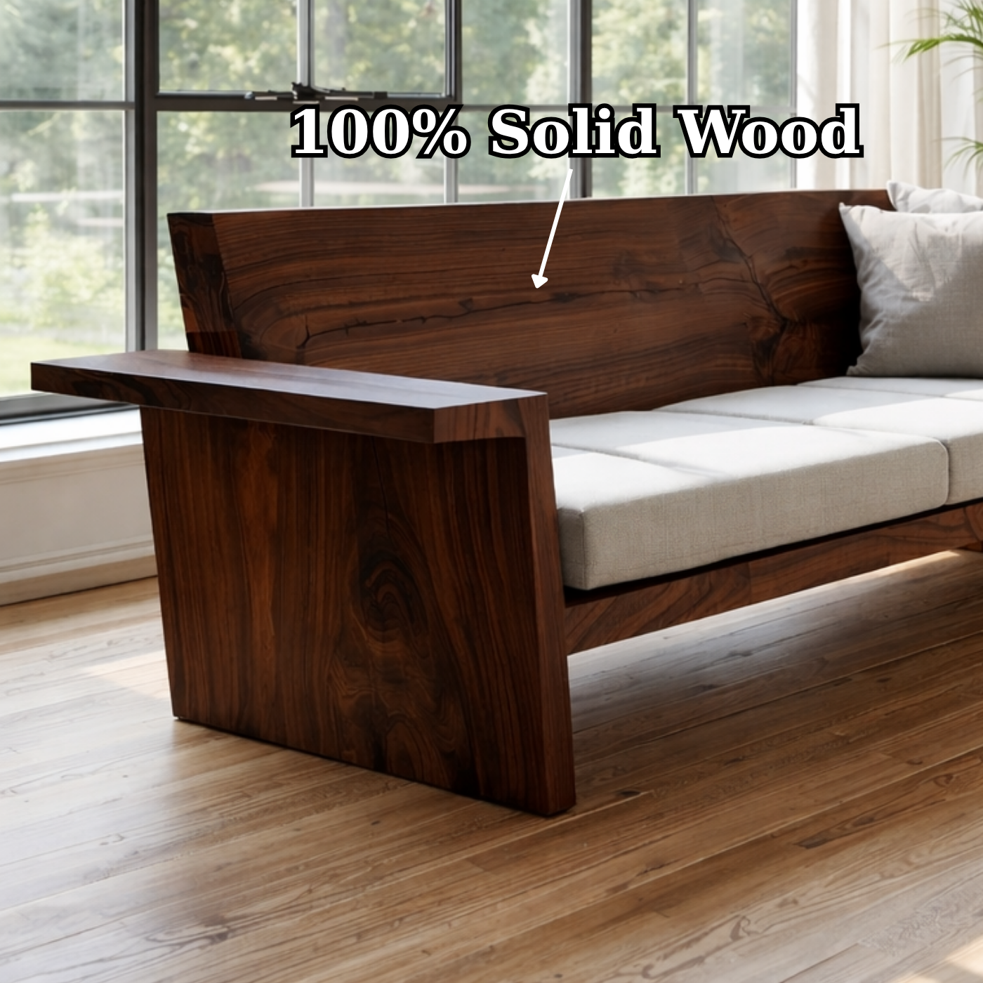 Solid Wood Sofa Frame – Rustic Modern Wooden Bench Style Sofa