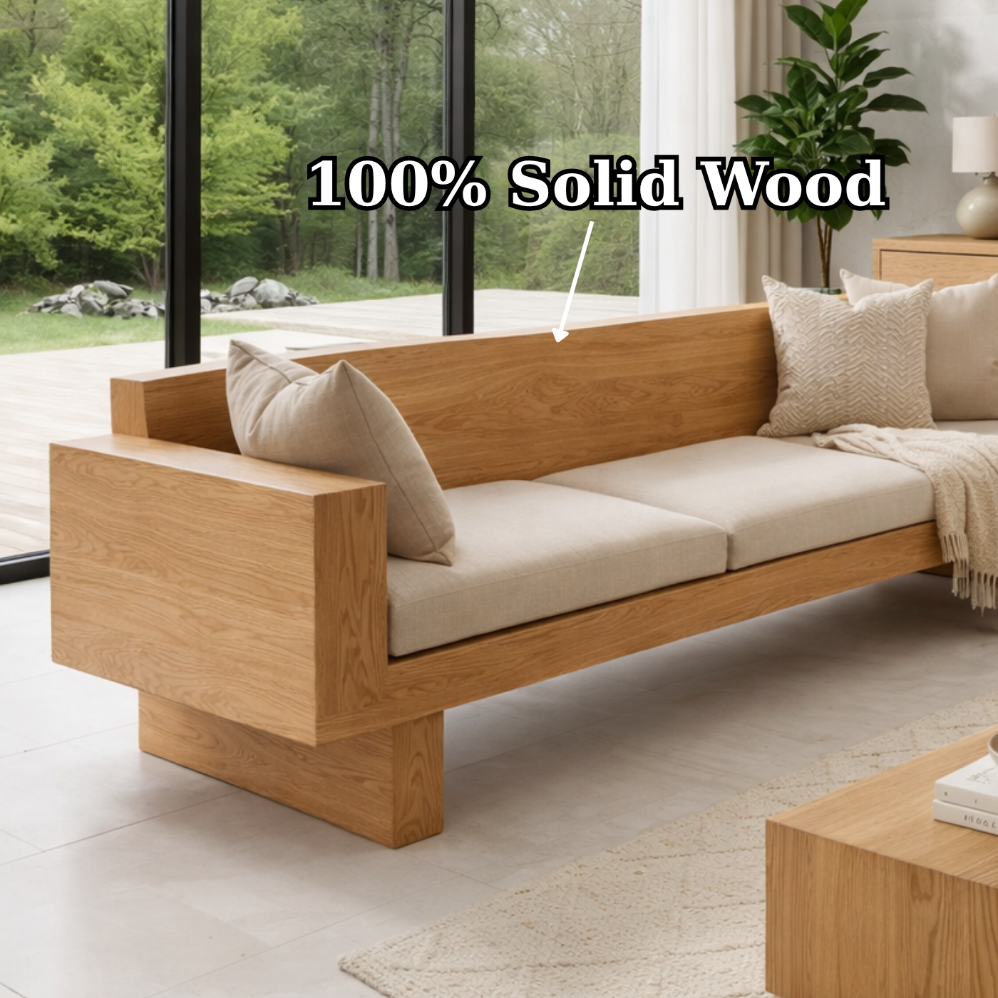 Solid Wood Sofa – Modern Oak Wooden Living Room Sofa