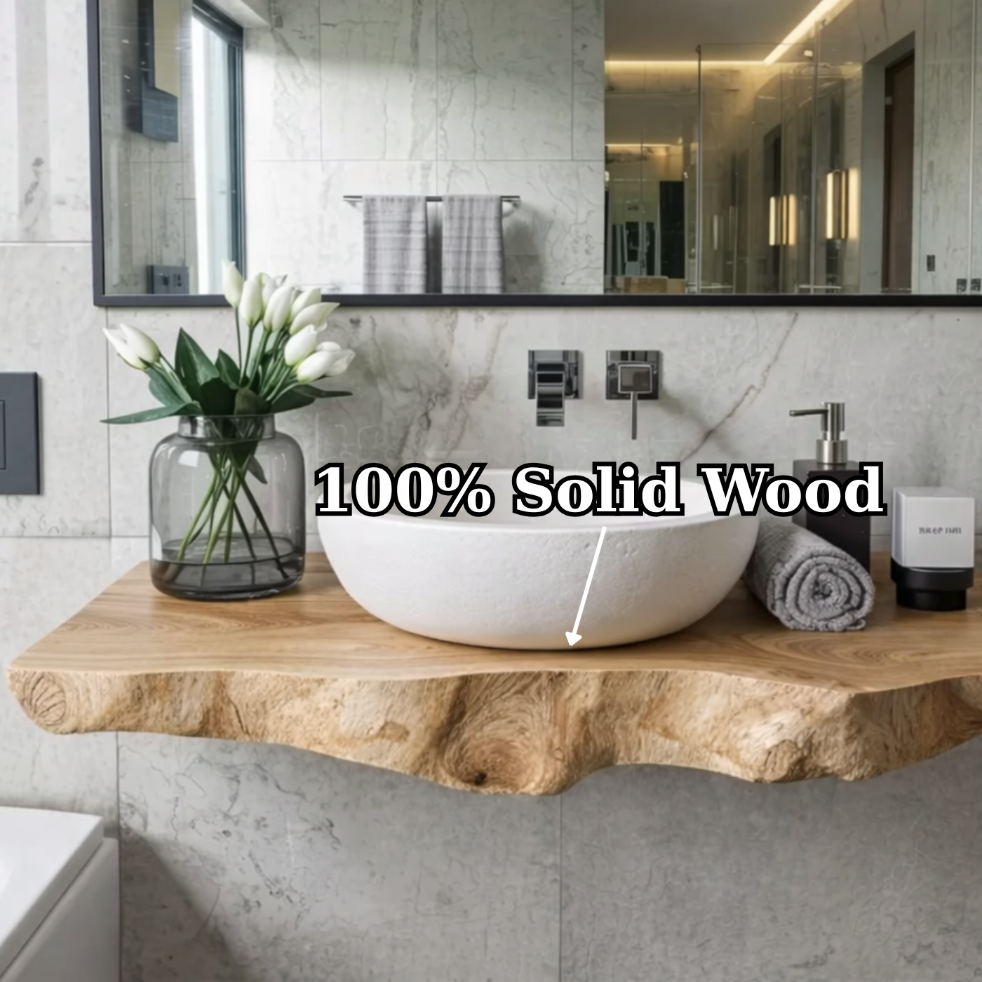 Floating Live Edge Solid Wood Bathroom Vanity Shelf – Natural Wood Wall Mounted Vanity Top Kitchnce