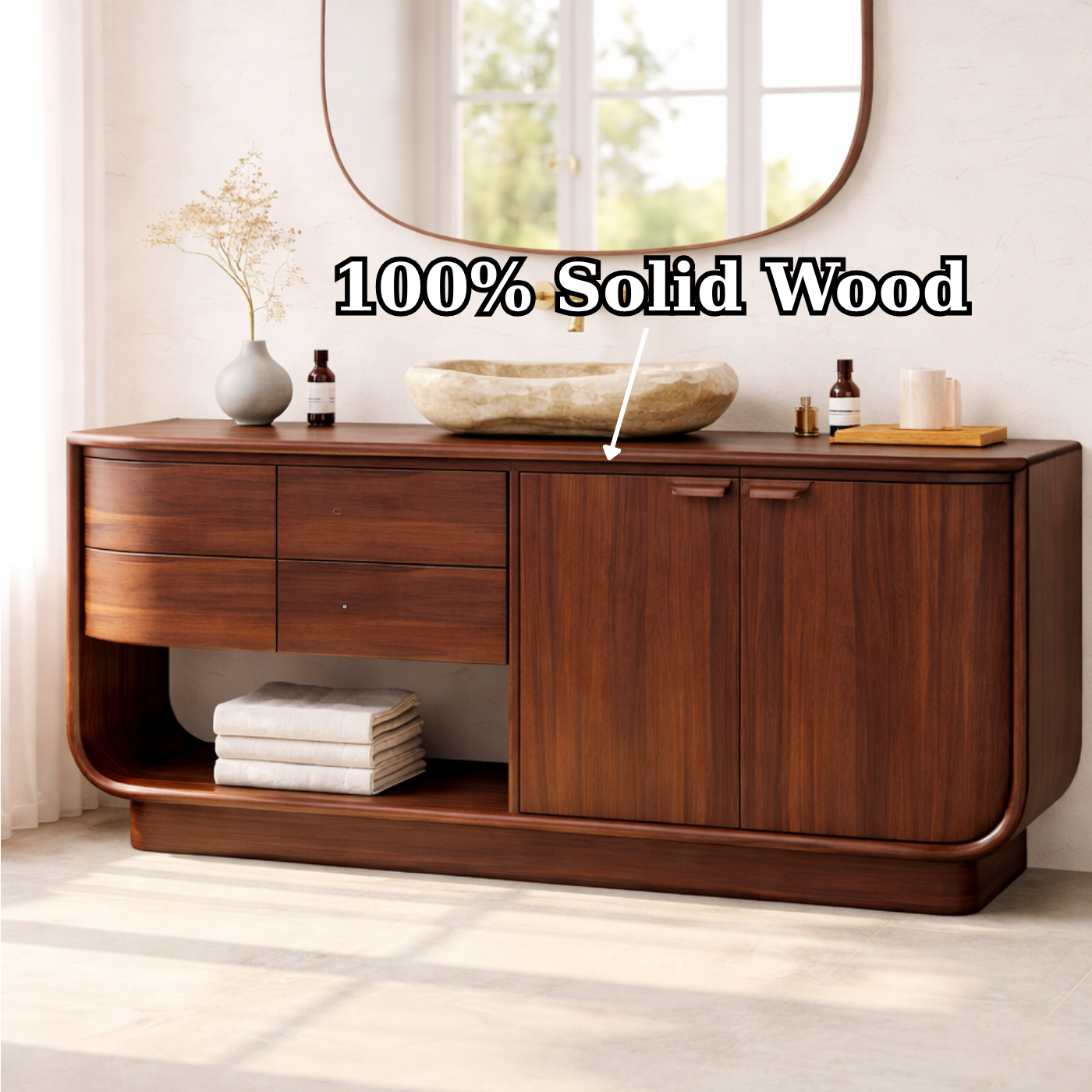 Solid Wood Bathroom Vanity – Freestanding Vanity Cabinet with Drawers and Storage