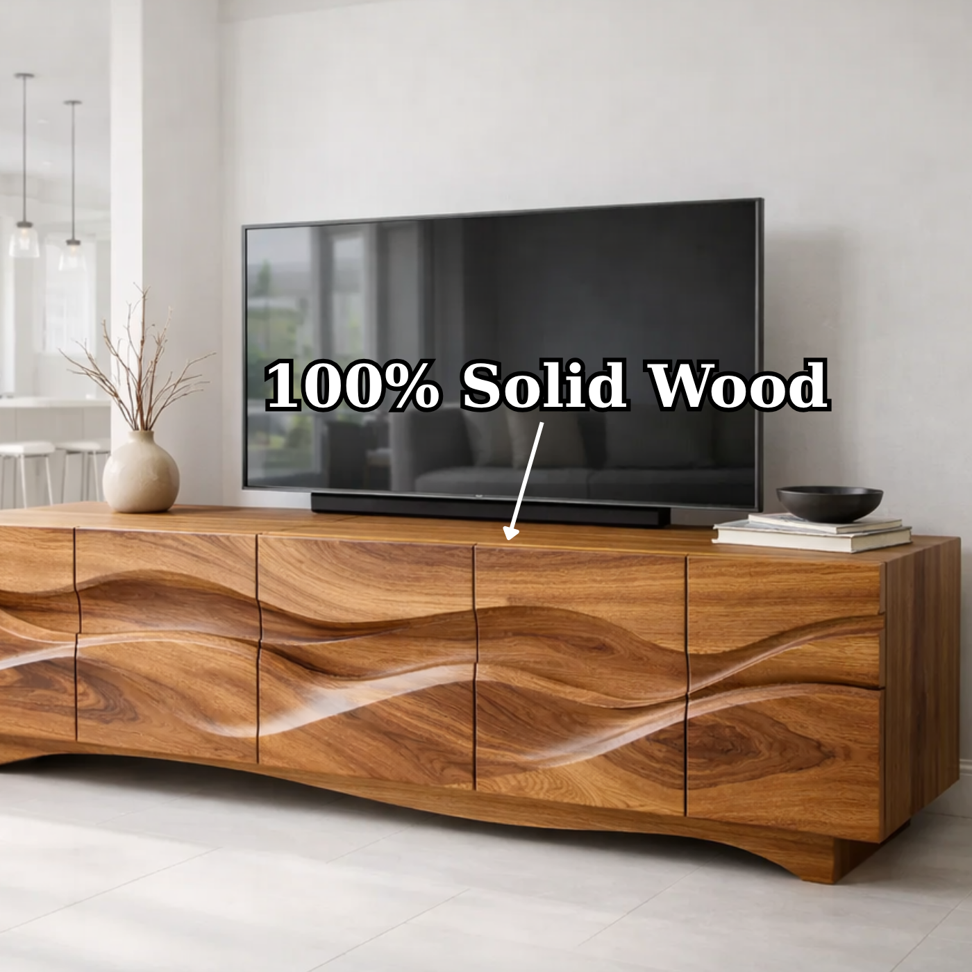 Luxury Walnut Wave TV Console – Sculpted Solid Wood Design