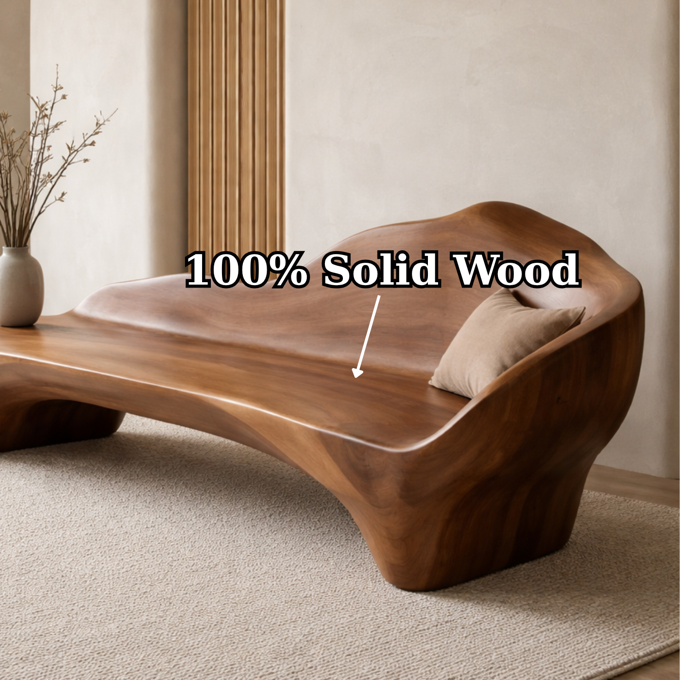 Handcrafted Solid Wood Sofa with Organic Curves – Minimalist Contemporary Statement Furniture