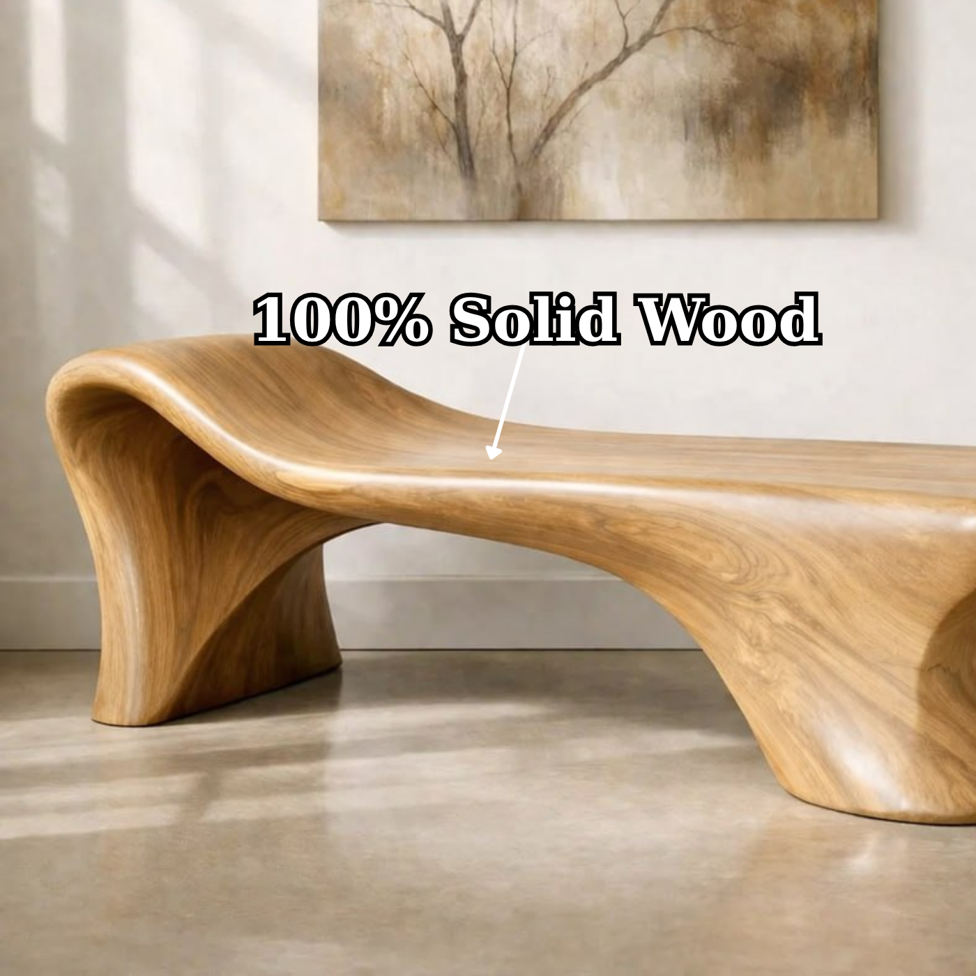 Sculptural Wooden Bench, Modern Curved Entryway Seat, Artistic Statement Accent Furniture Piece