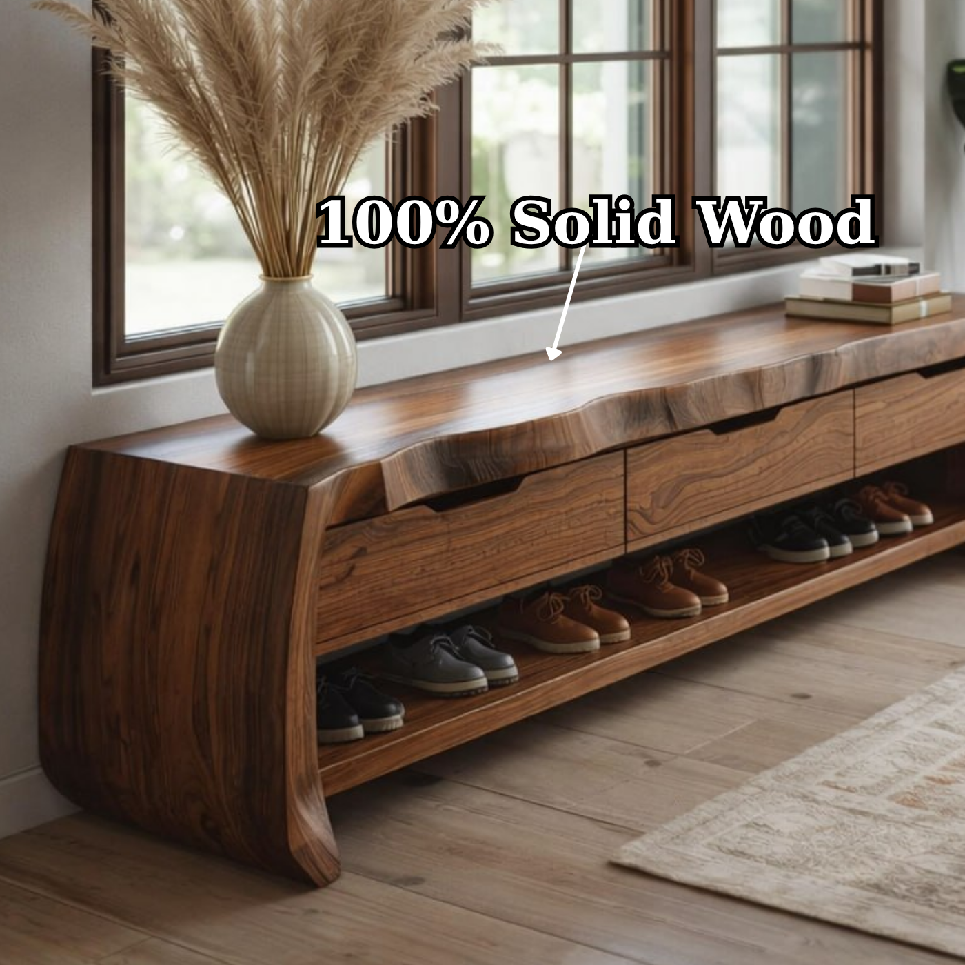 Modern Entryway Bench with Shoe Storage, Wooden Hallway Bench, Console Seat for Mudroom Decor