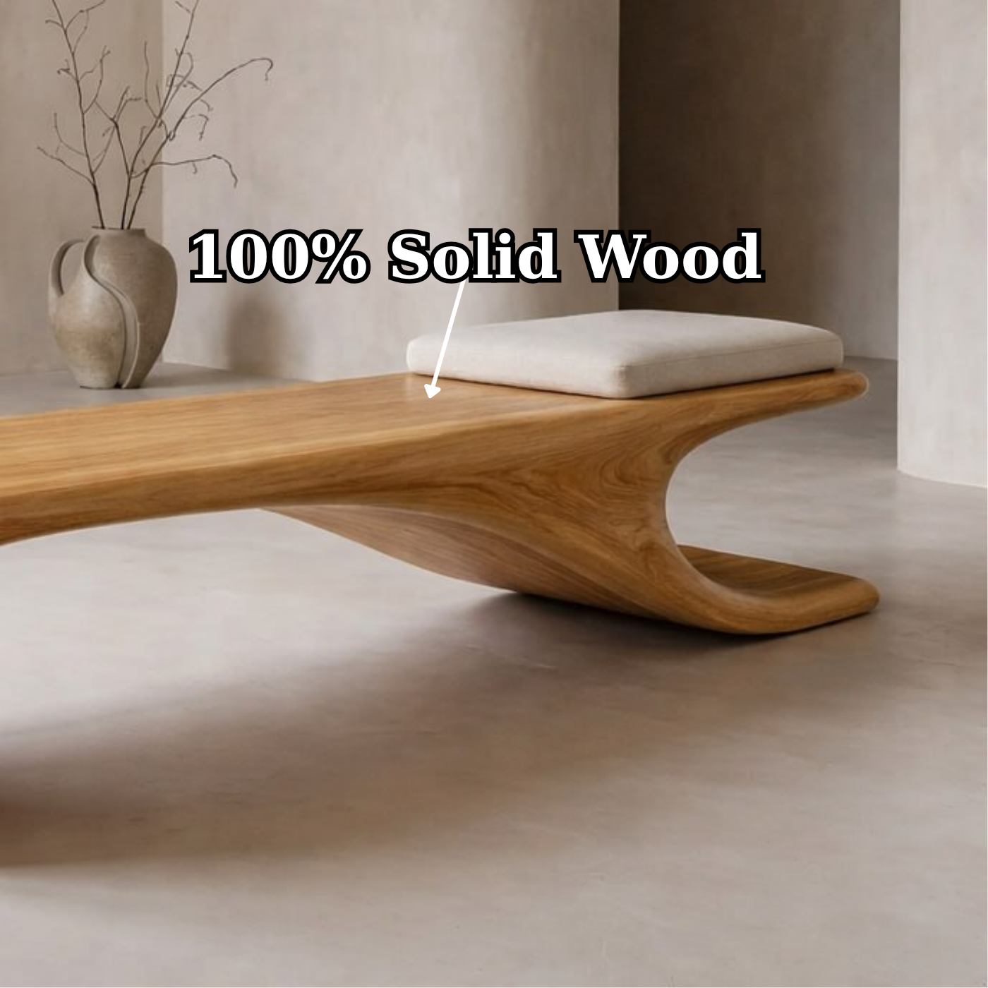 Sculptural Wooden Bench, Modern Curved Accent Seat, Entryway Statement Furniture for Living Room