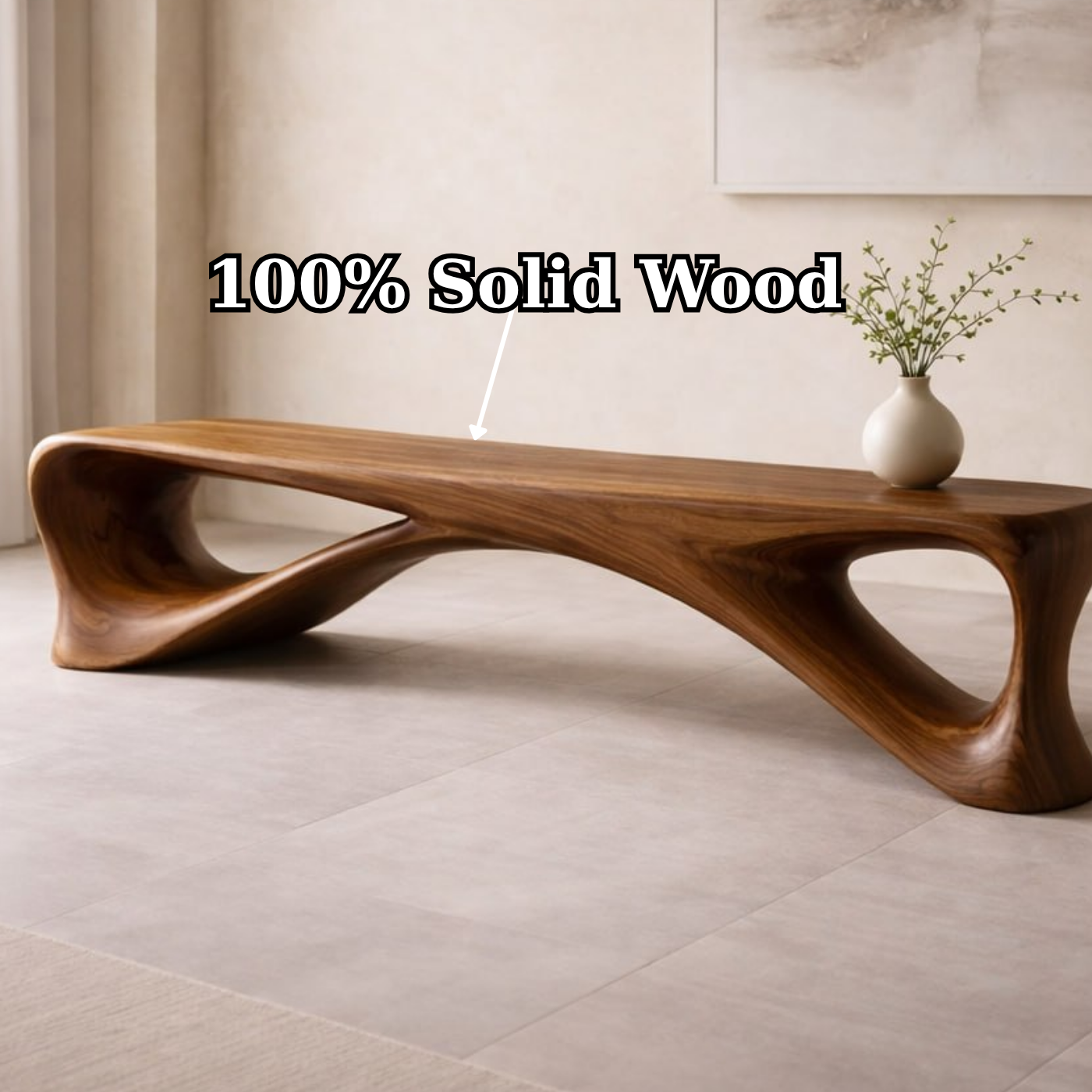 Sculptural Wooden Bench, Modern Curved Entryway Seat, Artistic Statement Bench for Living Room
