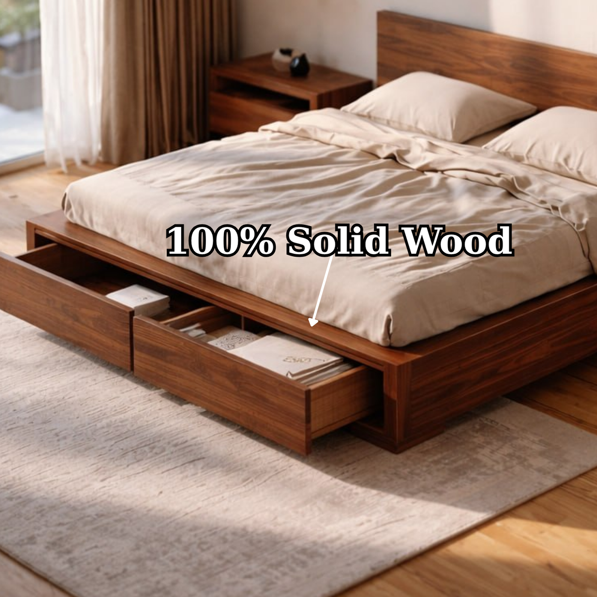 Modern Platform Bed with Storage Drawers, Minimalist Wooden Bed Frame for Bedroom Home Decor