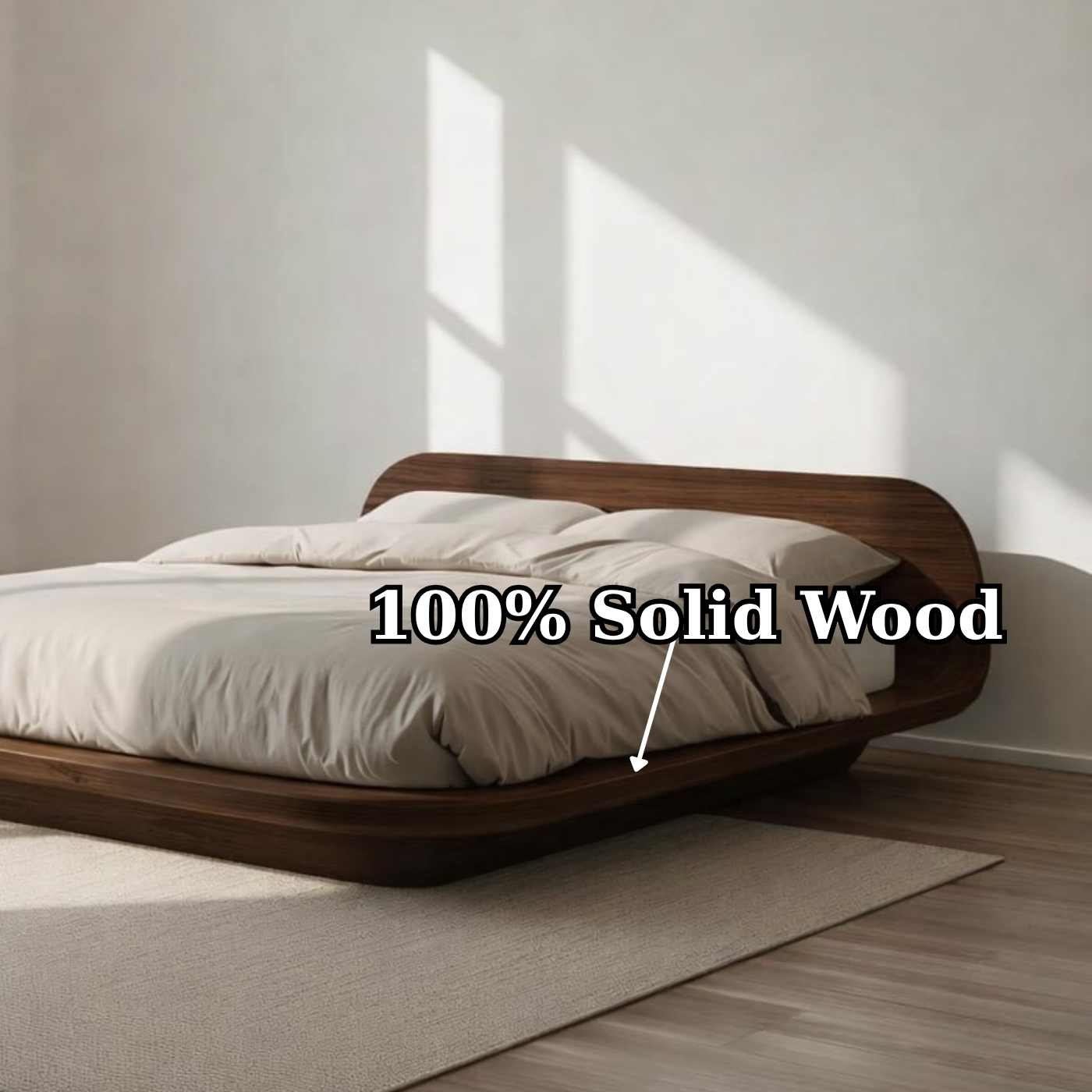 Modern Low Platform Bed Frame, Curved Minimalist Bed, Statement Bedroom Furniture for Home