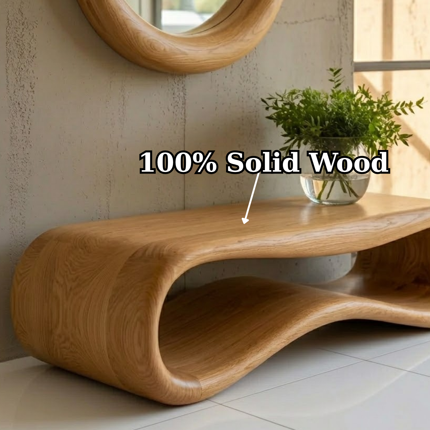 Modern Sculptural Solid Wood Bench - Organic Curved Entryway Seating