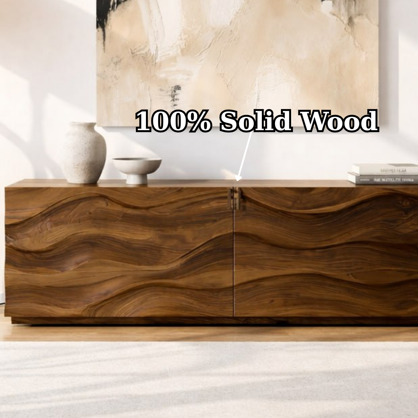 Modern Console Table with Wave Front, Minimalist Entryway Cabinet for Living Room Storage