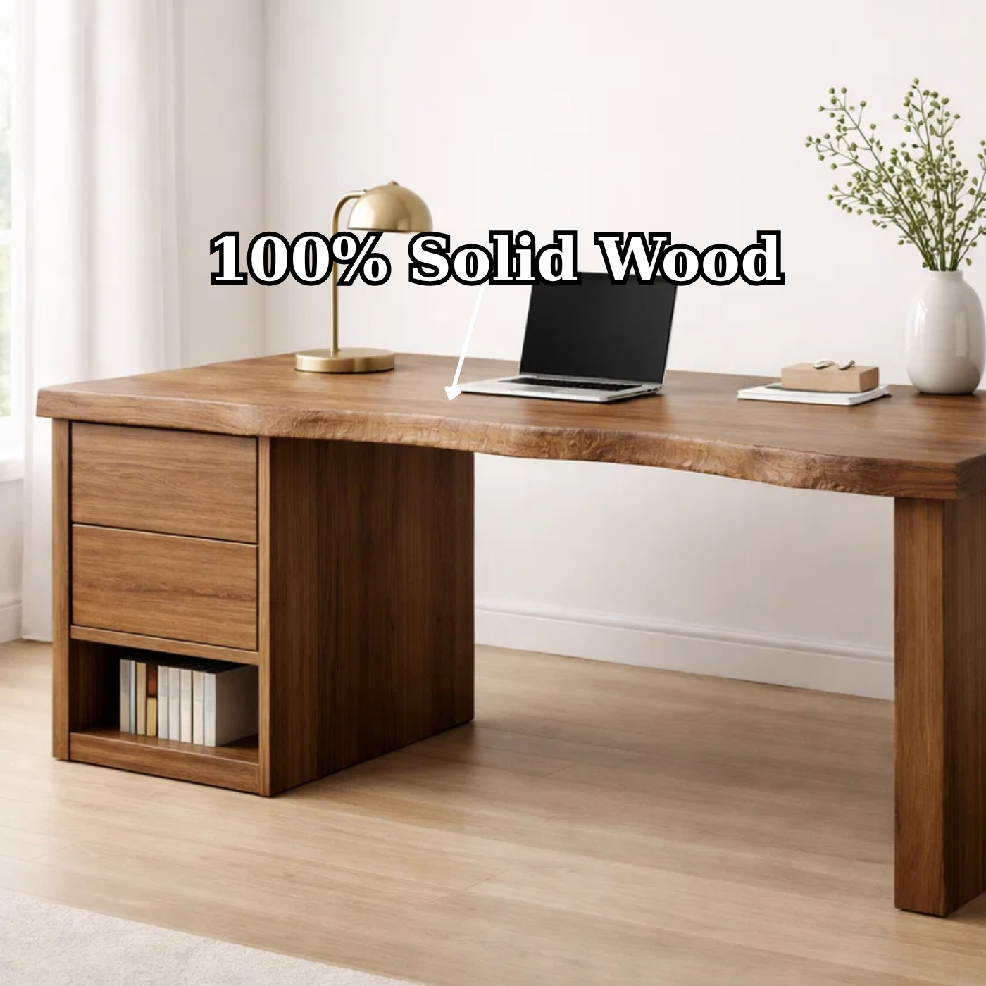Handcrafted Solid Wood Desk with Live Edge and Drawer Storage