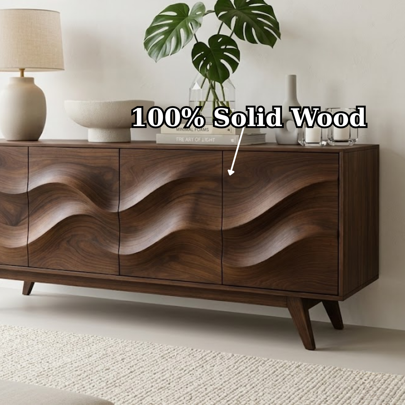 Solid Wood Console Table with Sculptural Wave Front for Modern Entryway
