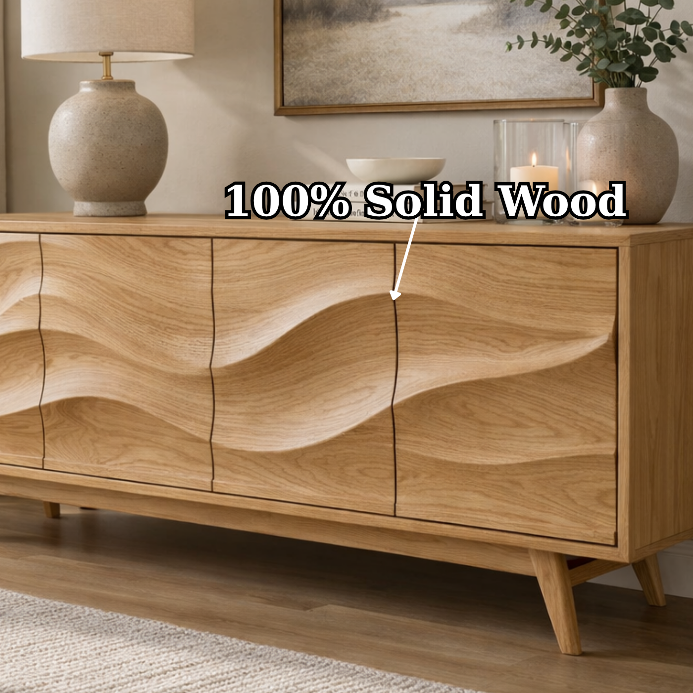 Solid Wood Console Table with Sculptural Wave Front for Modern Living Space