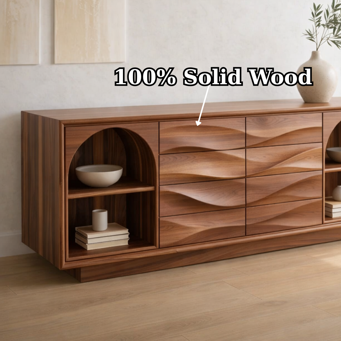 Solid Wood Console Table with Wave Drawer Front and Arched Shelf Storage for Modern Home