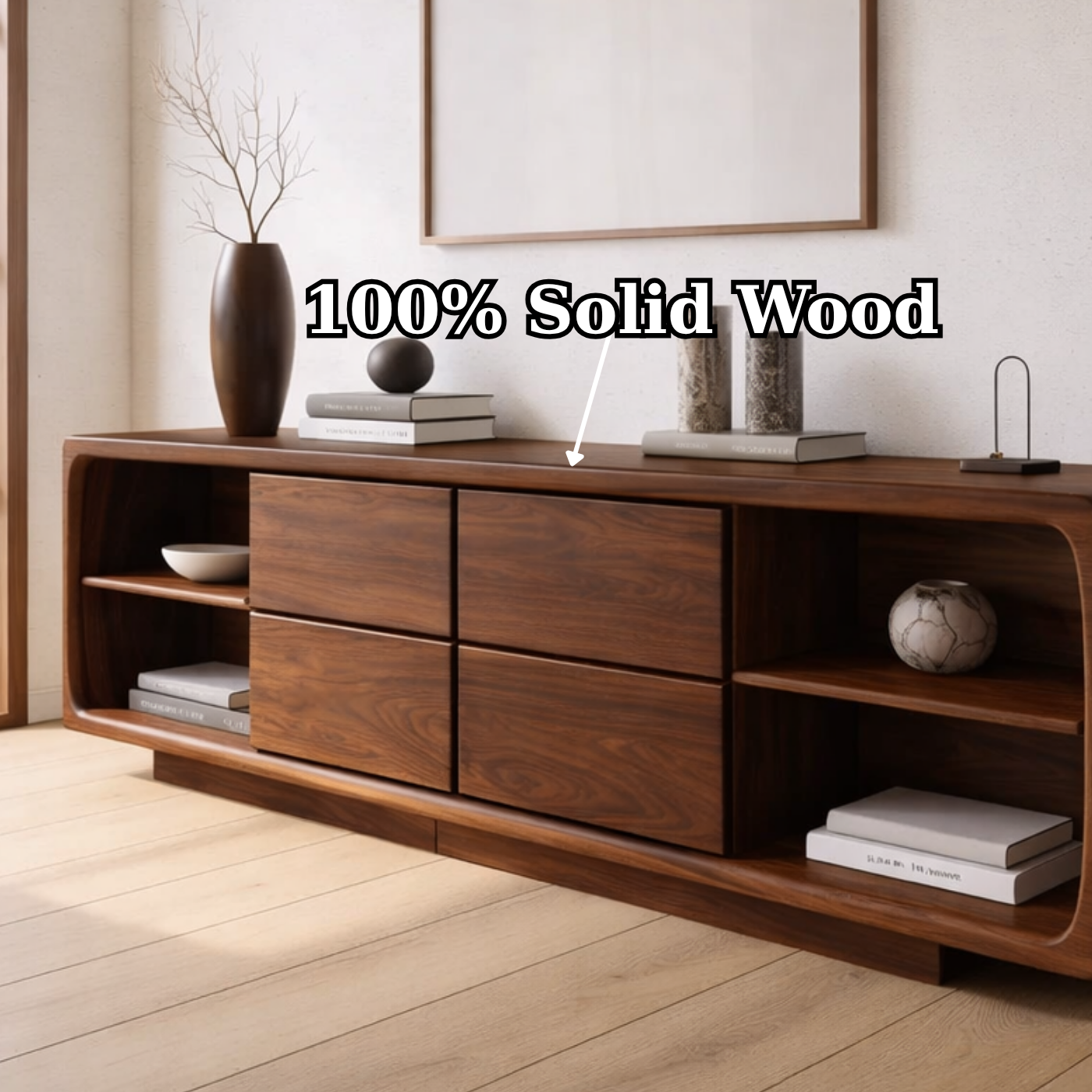 Solid Wood Console Table with Drawer Storage and Open Shelf Design for Modern Living Room