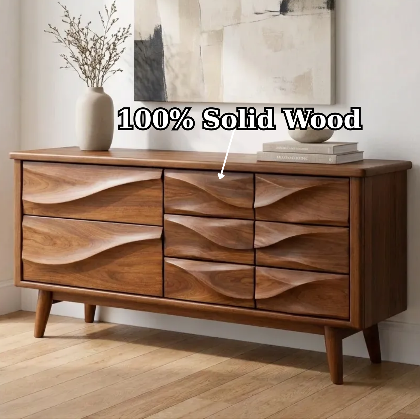 Solid Wood Console Table with Multi Drawer Wave Front Design for Modern Home