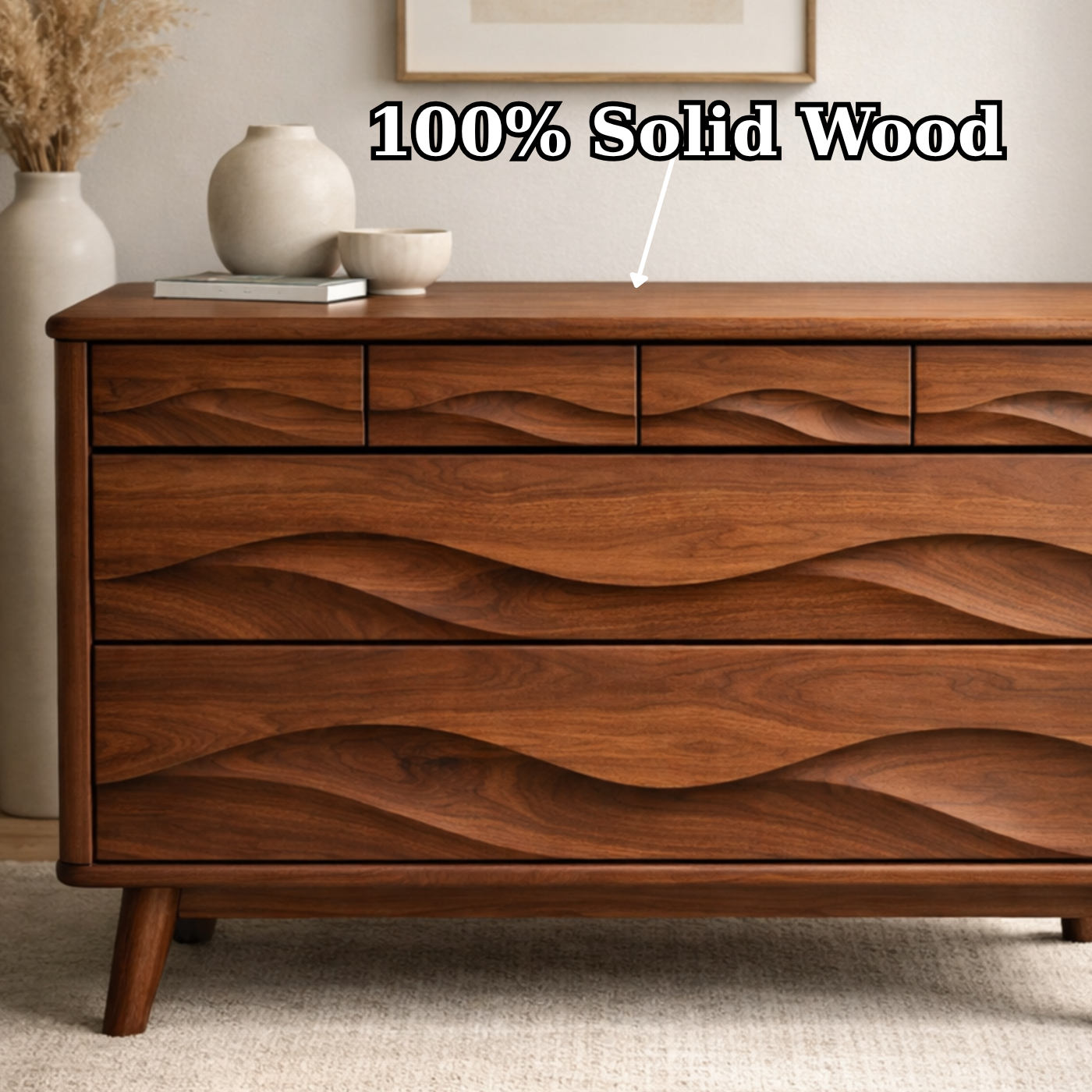 Solid Wood Console Table with Multi Layer Wave Drawer Design for Modern Interior