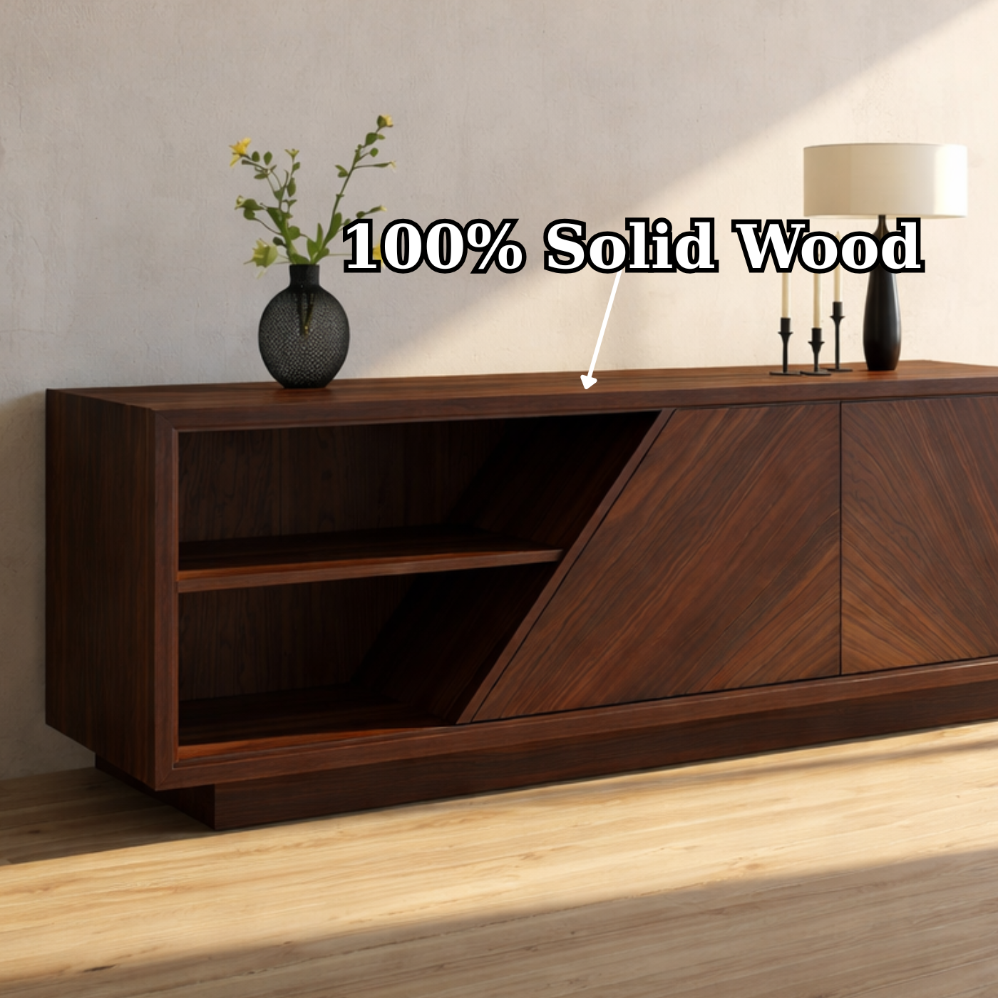 Modern Solid Wood Console Table with Geometric Design and Open Shelf Storage